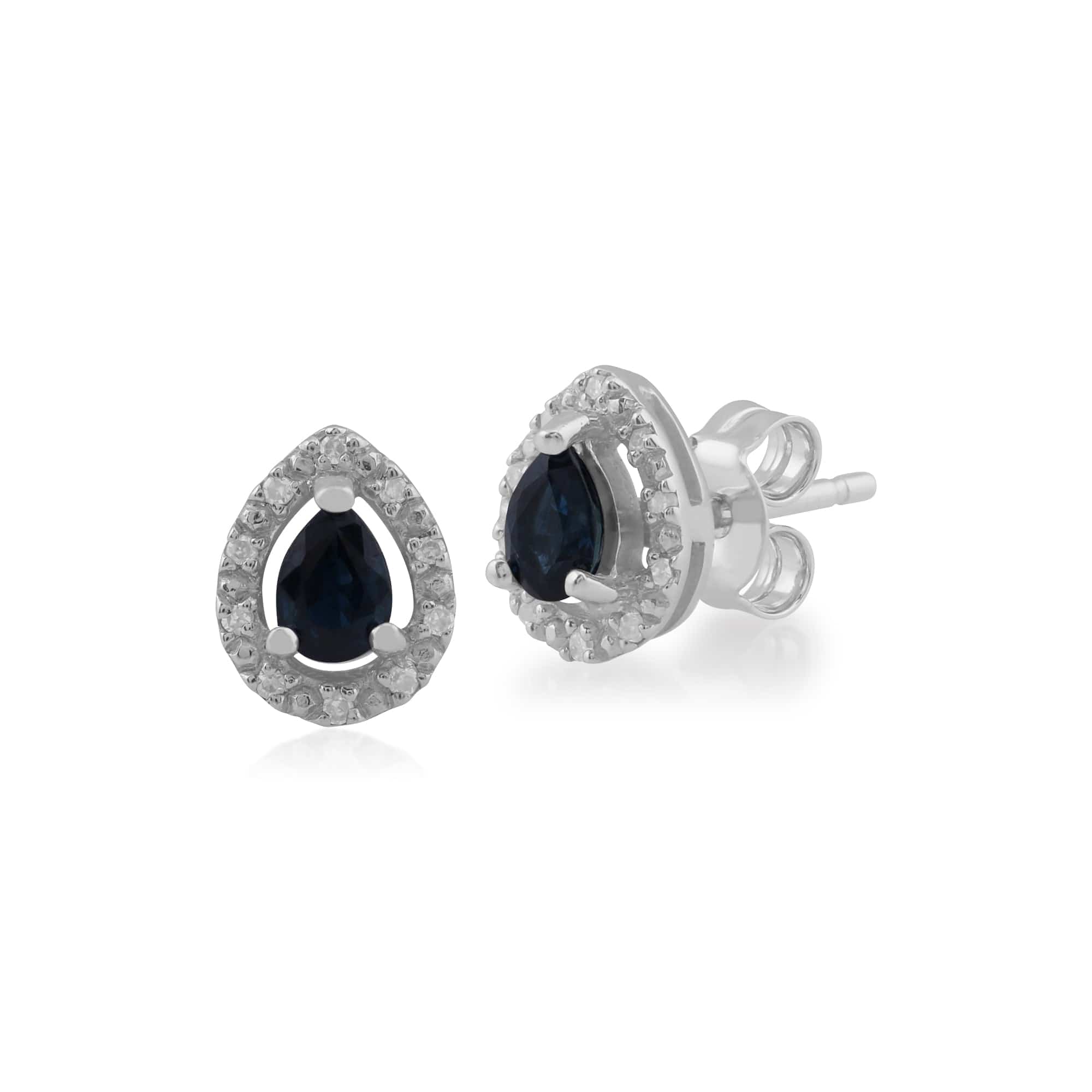 Classic Pear Sapphire & Diamond Halo Stud Earrings in 9ct White Gold - Gemondo