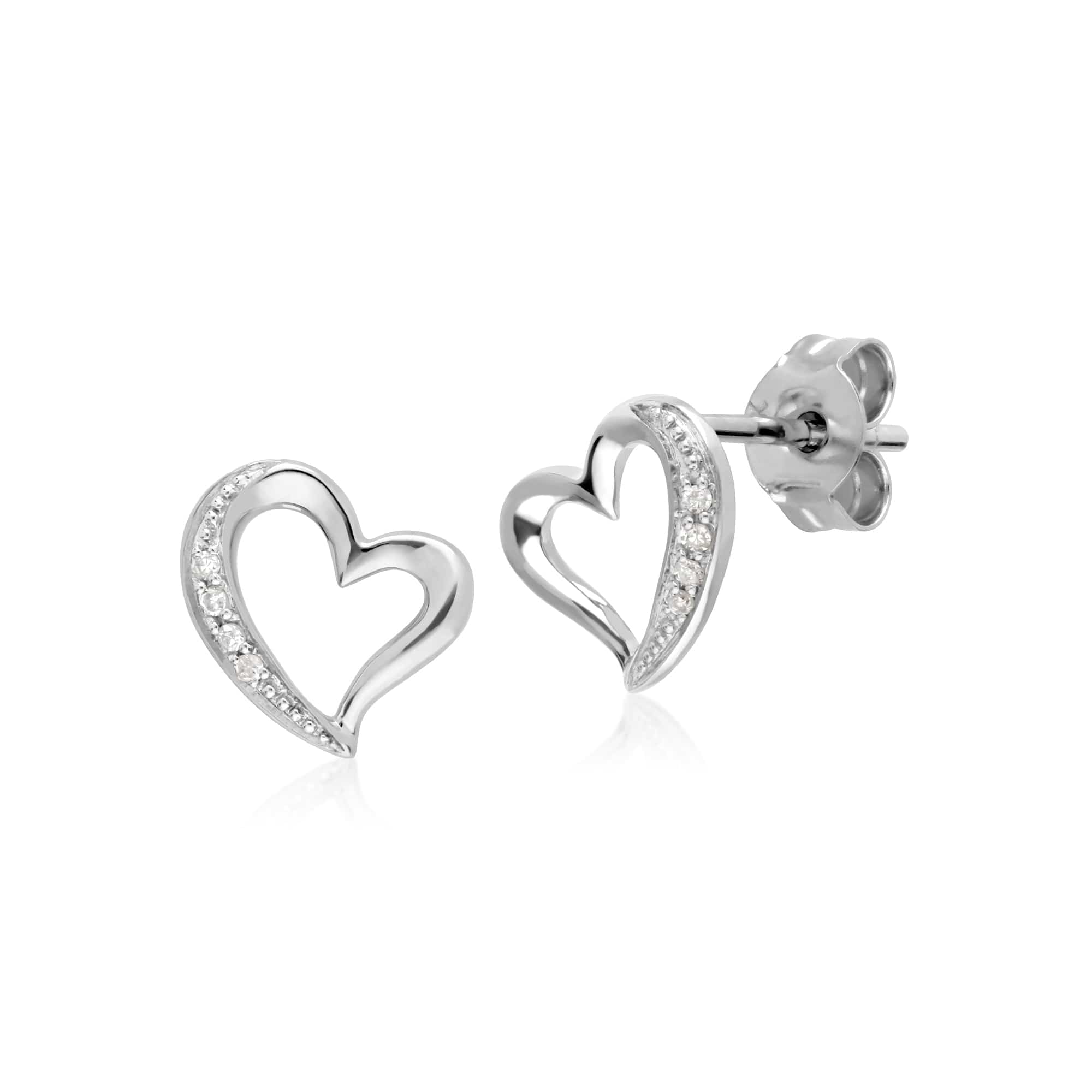 162E0255019 Gemondo 9ct White Gold Diamond Stylish Heart Stud Earrings 1