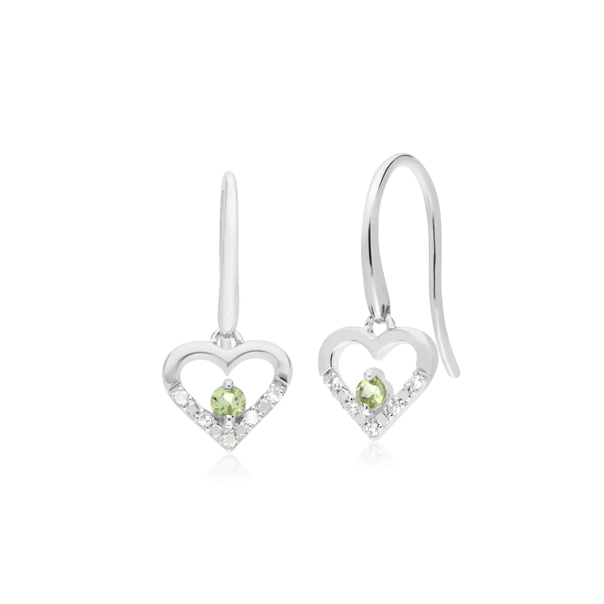 162E0258089 Classic Round Peridot & Diamond Love Heart Shaped Drop Earrings in 9ct White Gold 1