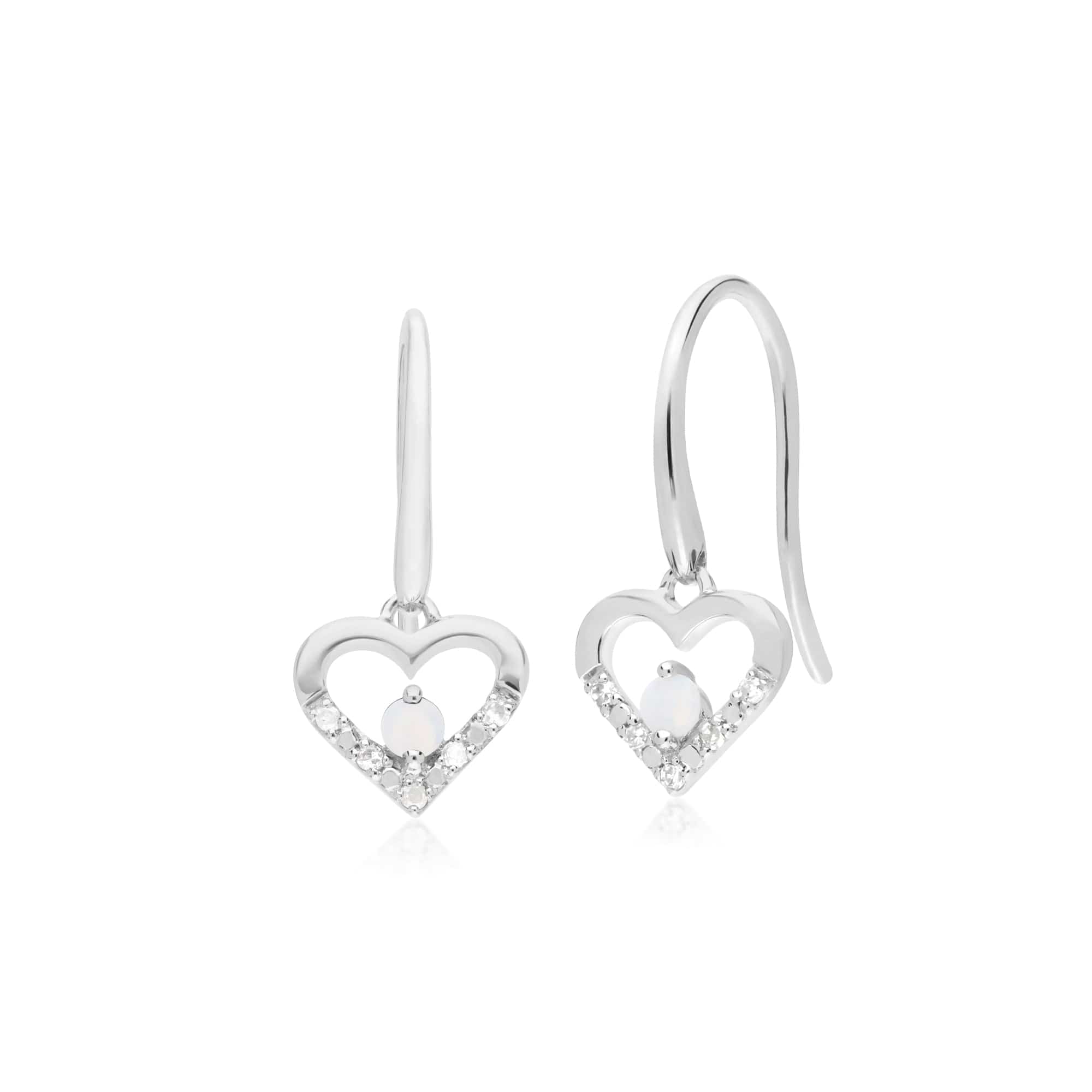 162E0258109 Gemondo 9ct White Gold Single Opal & Diamond Heart Drop Earrings 1