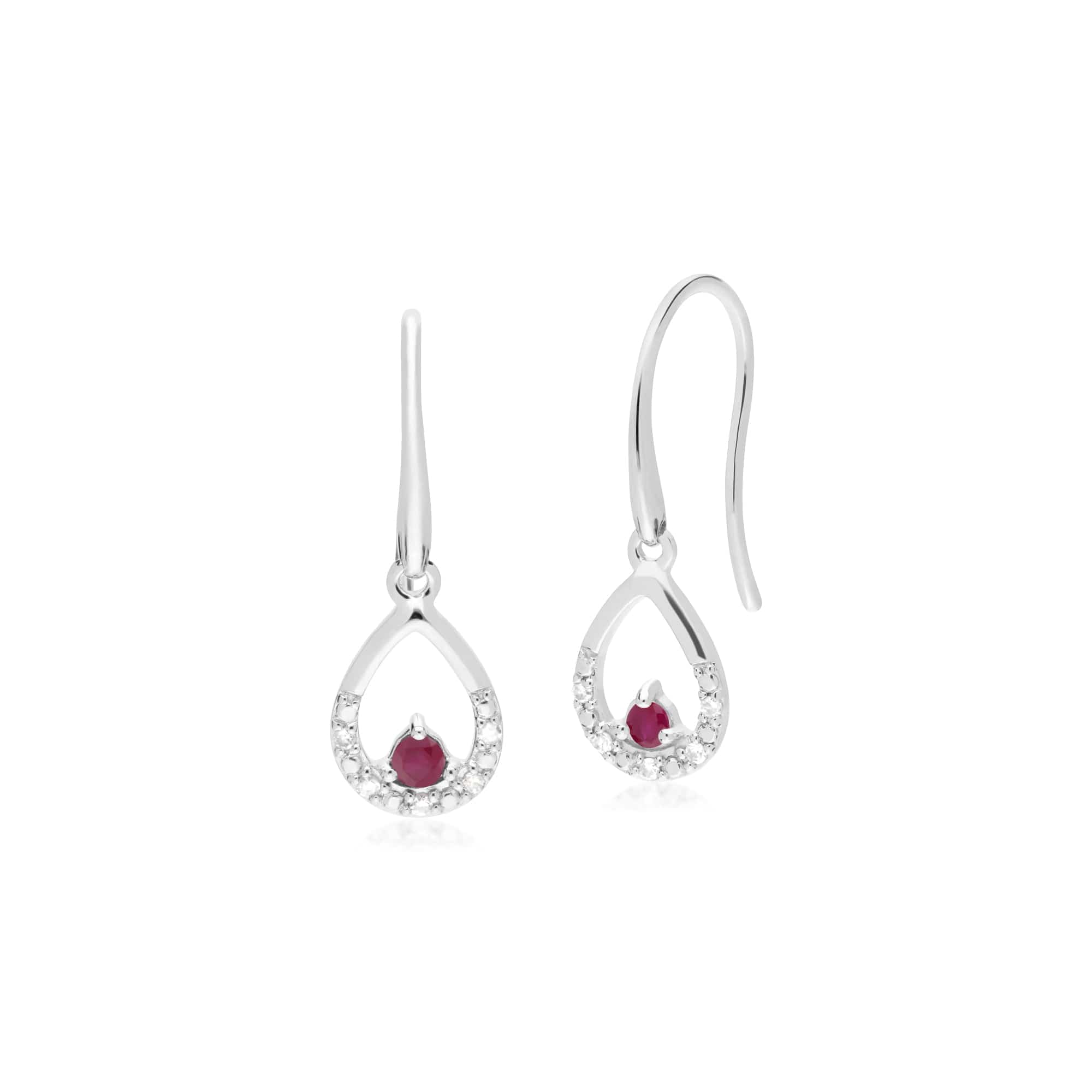 162E0259019-162P0220019 Classic Round Ruby & Diamond Tear Drop Earrings & Pendant Set in 9ct White Gold 2