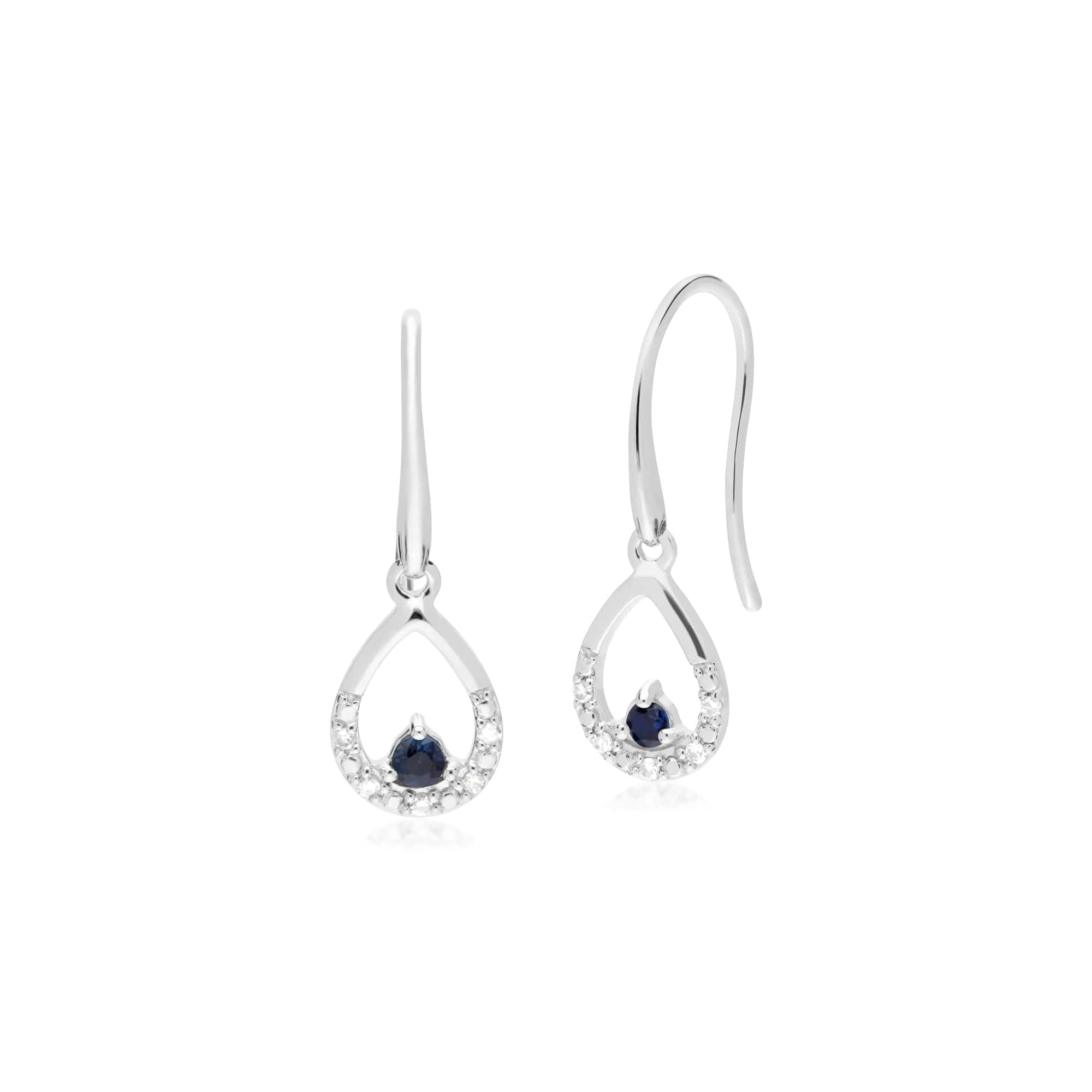 162E0259029-162P0220029 Classic Round Sapphire & Diamond Tear Drop Earrings & Pendant Set in 9ct White Gold 2