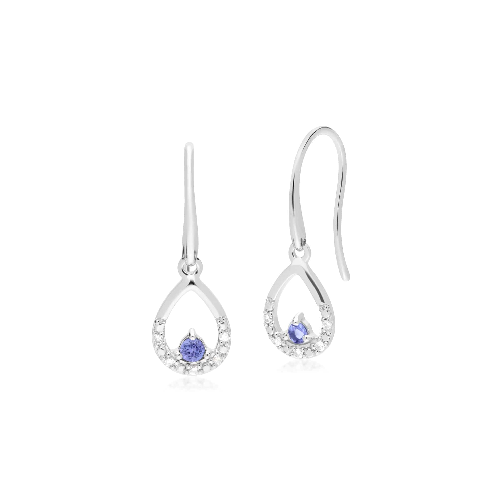 162E0259099-162P0220099 Classic Round Tanzanite & Diamond Tear Drop Earrings & Pendant Set in 9ct White Gold 2