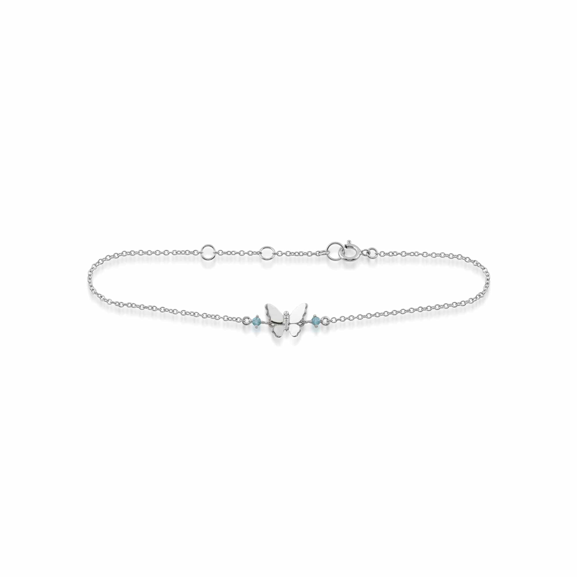 Classic Round Blue Topaz Butterfly Bracelet in 9ct White Gold - Gemondo