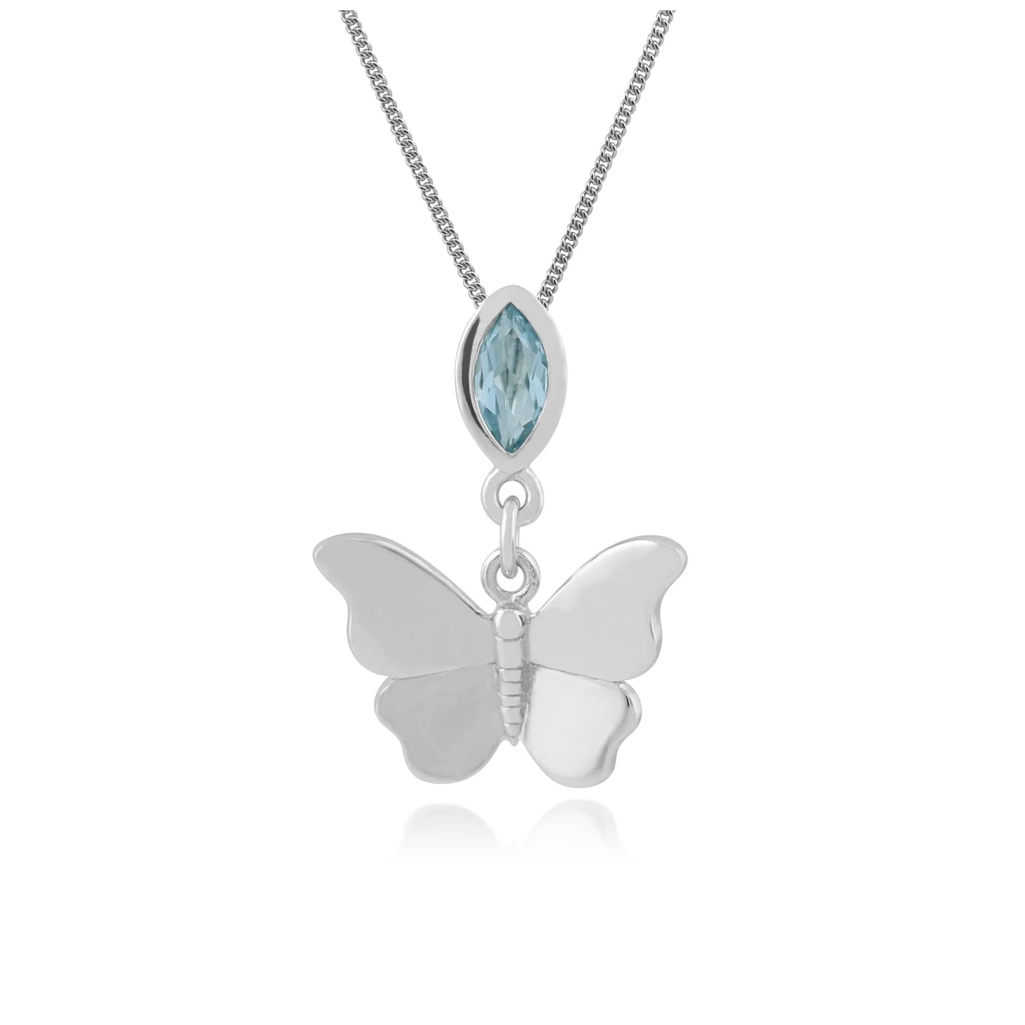 162P0115019 Classic Marquise Blue Topaz Butterfly Pendant in 9ct White Gold 1