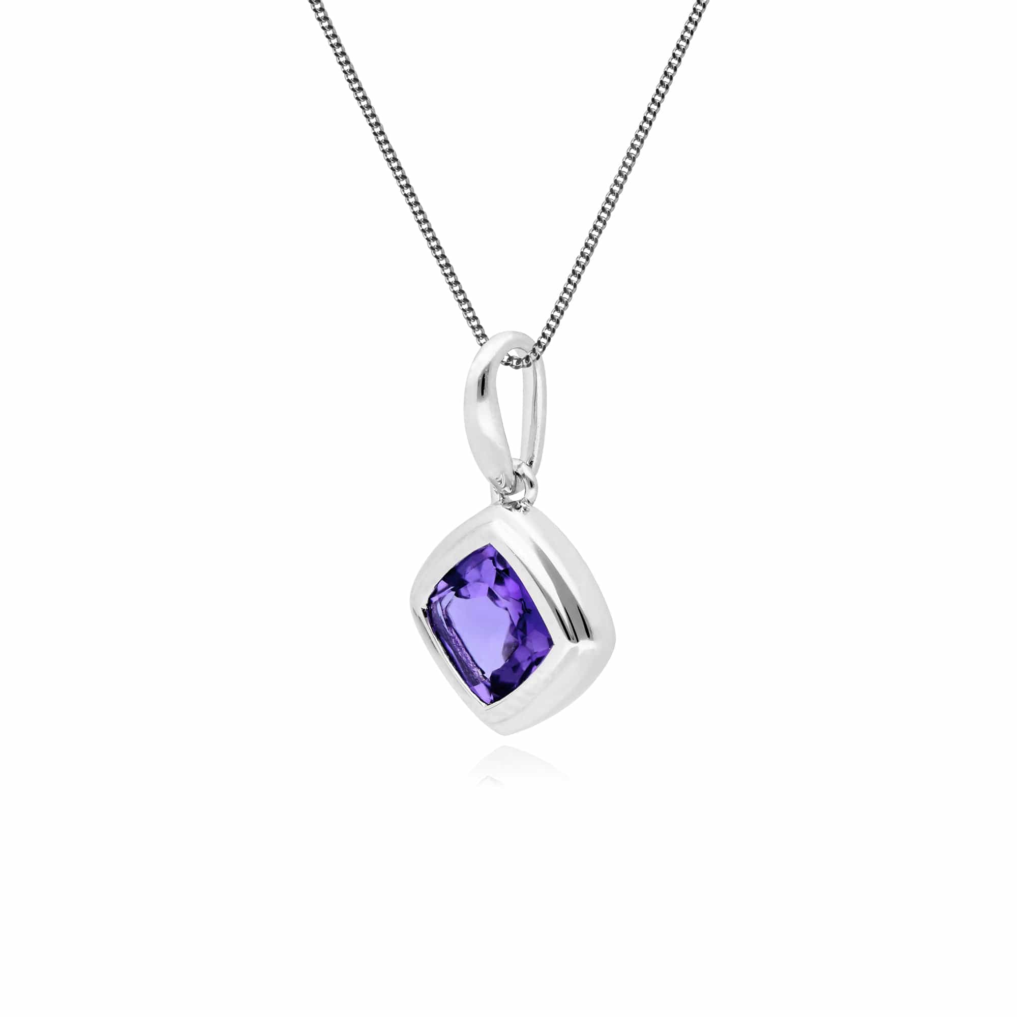 Classic Cushion Amethyst Bezel Set Pendant in 9ct White Gold - Gemondo