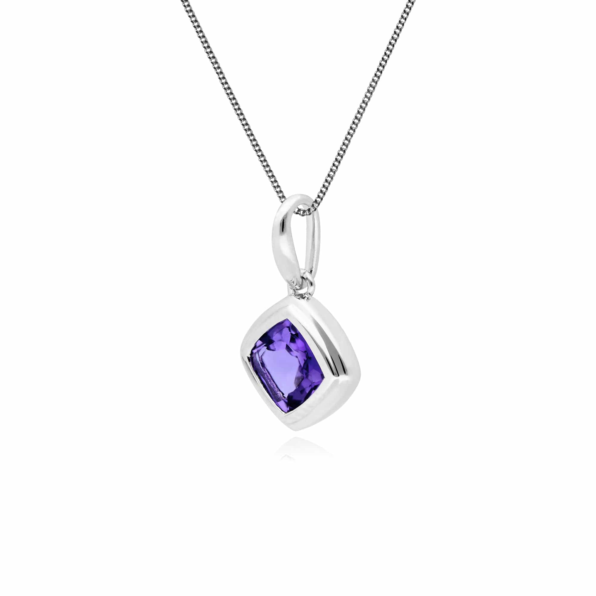 162P0206029 Classic Cushion Amethyst Bezel Set Pendant in 9ct White Gold 2