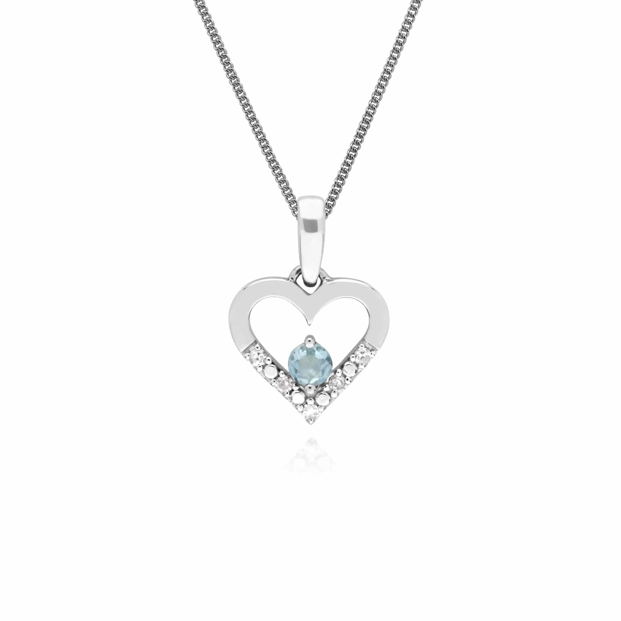162P0219059 Classic Aquamarine & Diamond Love Heart Shaped Pendant in 9ct White Gold 1
