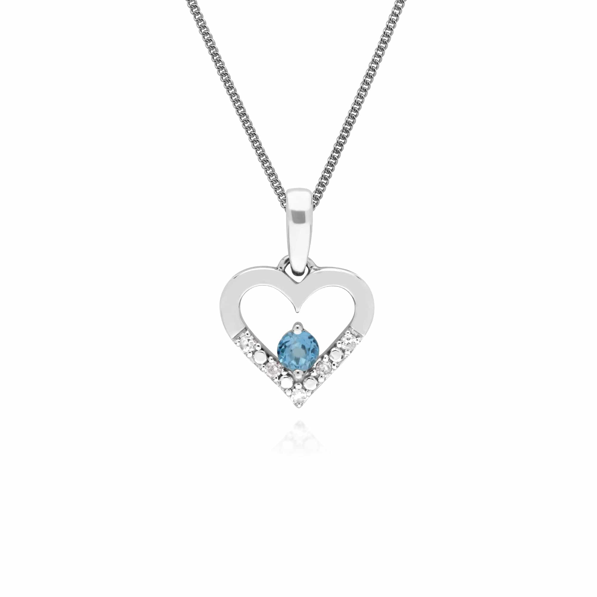 162E0258069-162P0219069 Classic Round Blue Topaz & Diamond Heart Drop Earrings & Pendant Set in 9ct White Gold 3