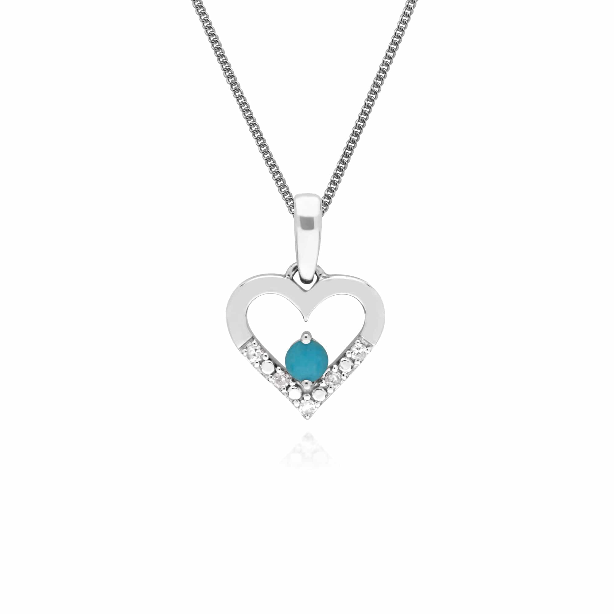 162E0260019-162P0221019 Classic Round Turquoise & Diamond Heart Drop Earrings & Pendant Set in 9ct White Gold 3