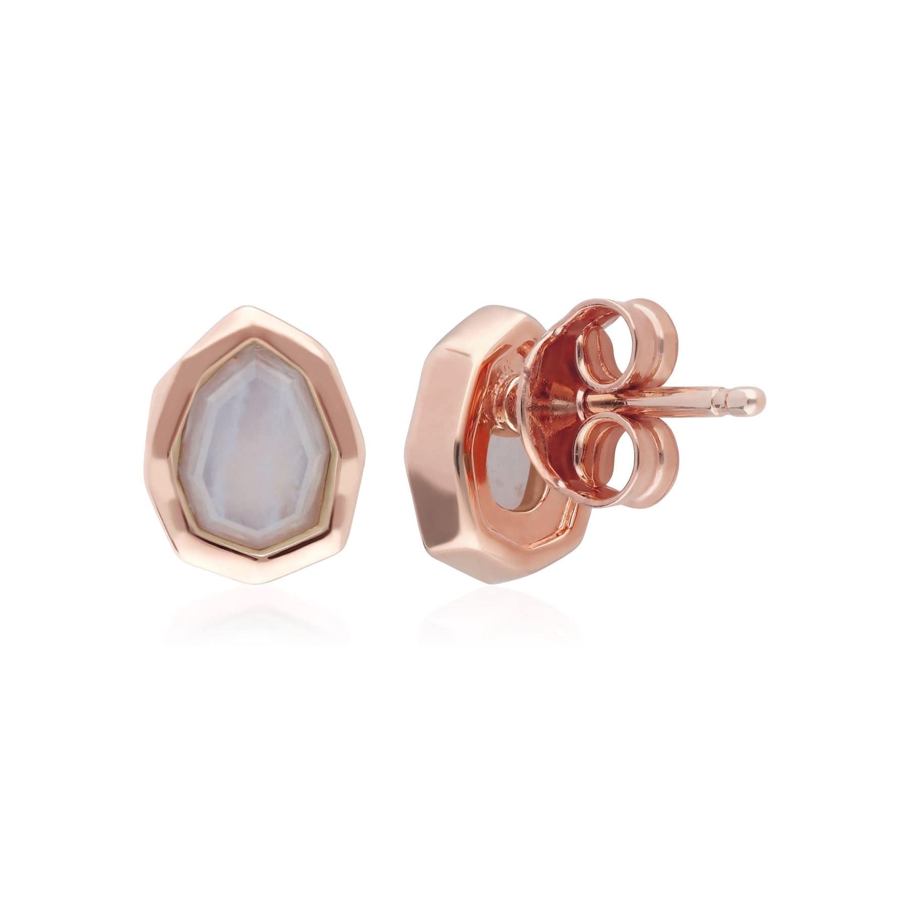 271E021201925 Irregular B Gem Blue Lace Agate Stud Earrings in Rose Gold Plated Silver 2