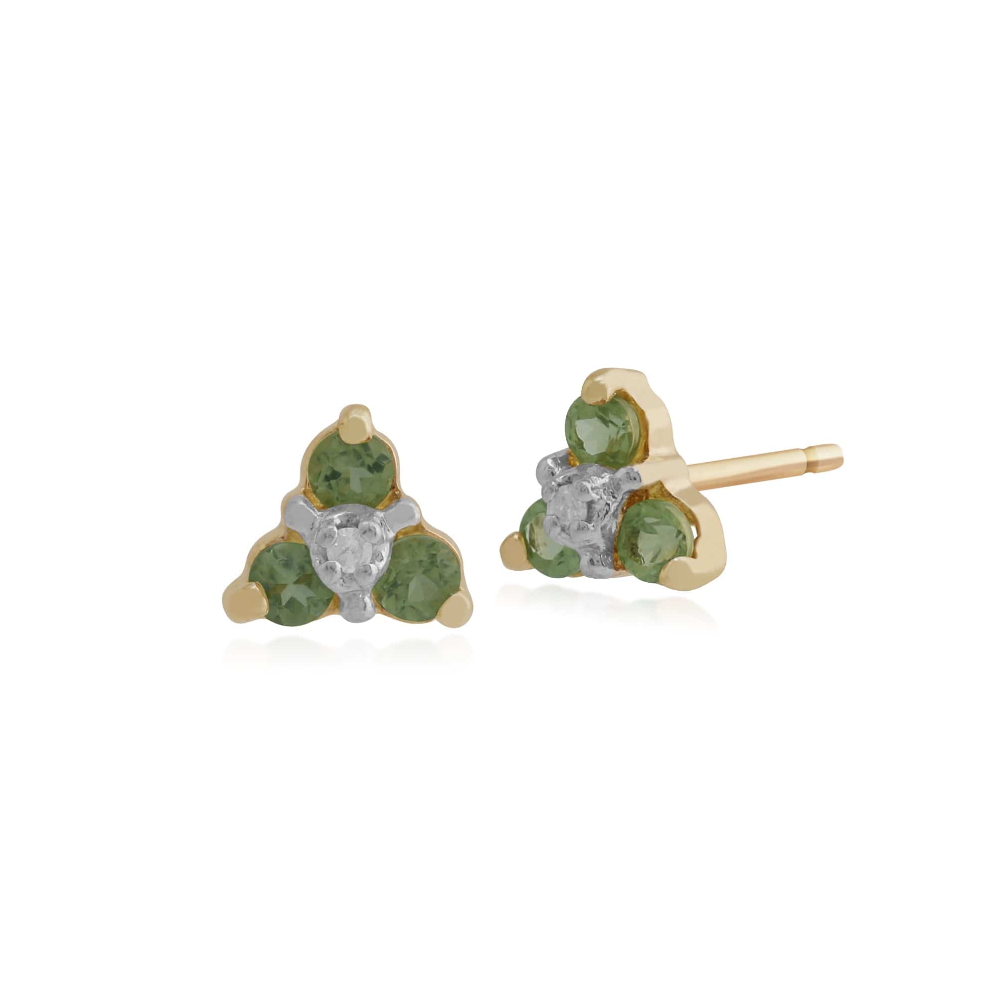 Floral Round Peridot & Diamond Stud Earrings in 9ct Yellow Gold - Gemondo