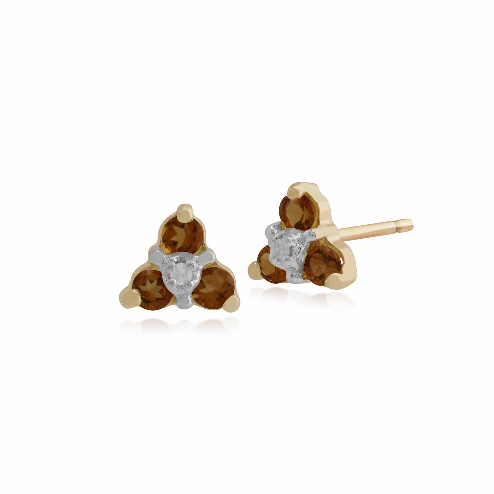 Floral Round Citrine & Diamond Stud Earrings in 9ct Yellow Gold - Gemondo