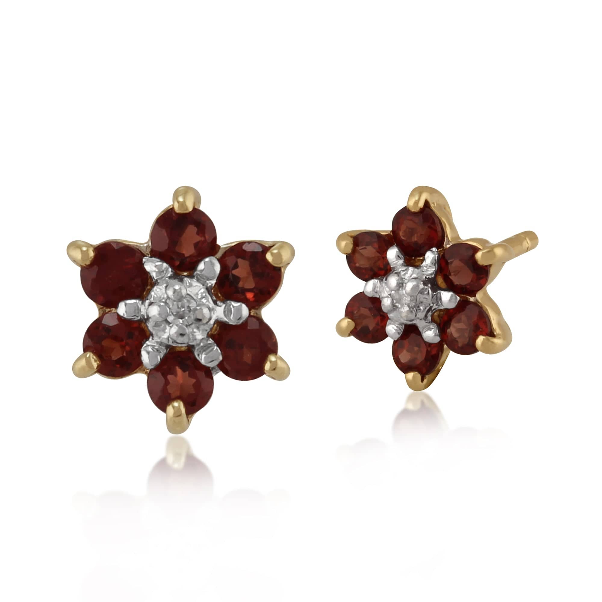 Floral Garnet & Diamond Cluster Stud Earrings & Pendant Set Image 2