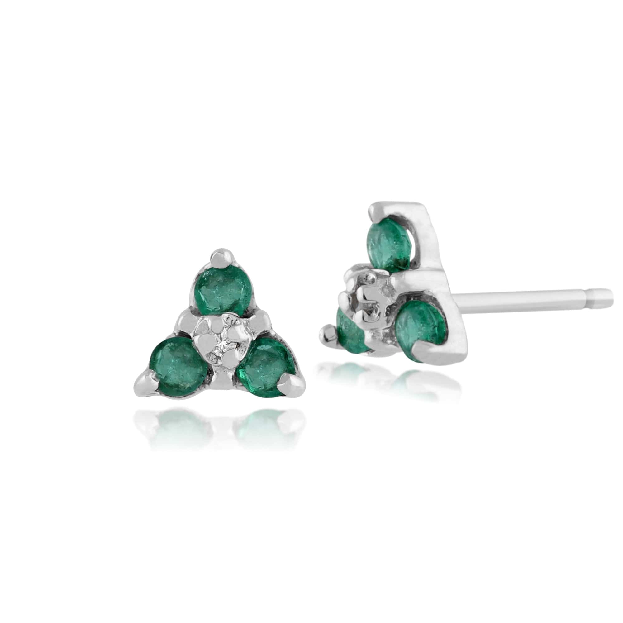 Classic Round Emerald & Diamond Cluster Stud Earrings in 9ct White Gold