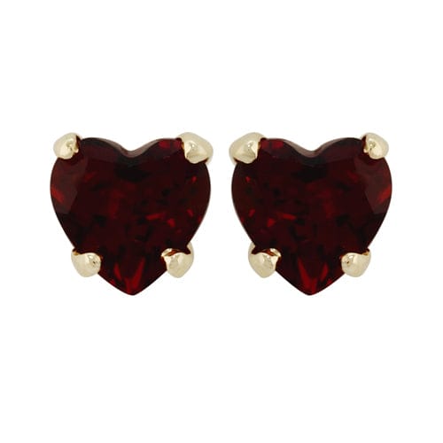 Small Classic Heart Garnet Stud Earrings in 9ct Yellow Gold