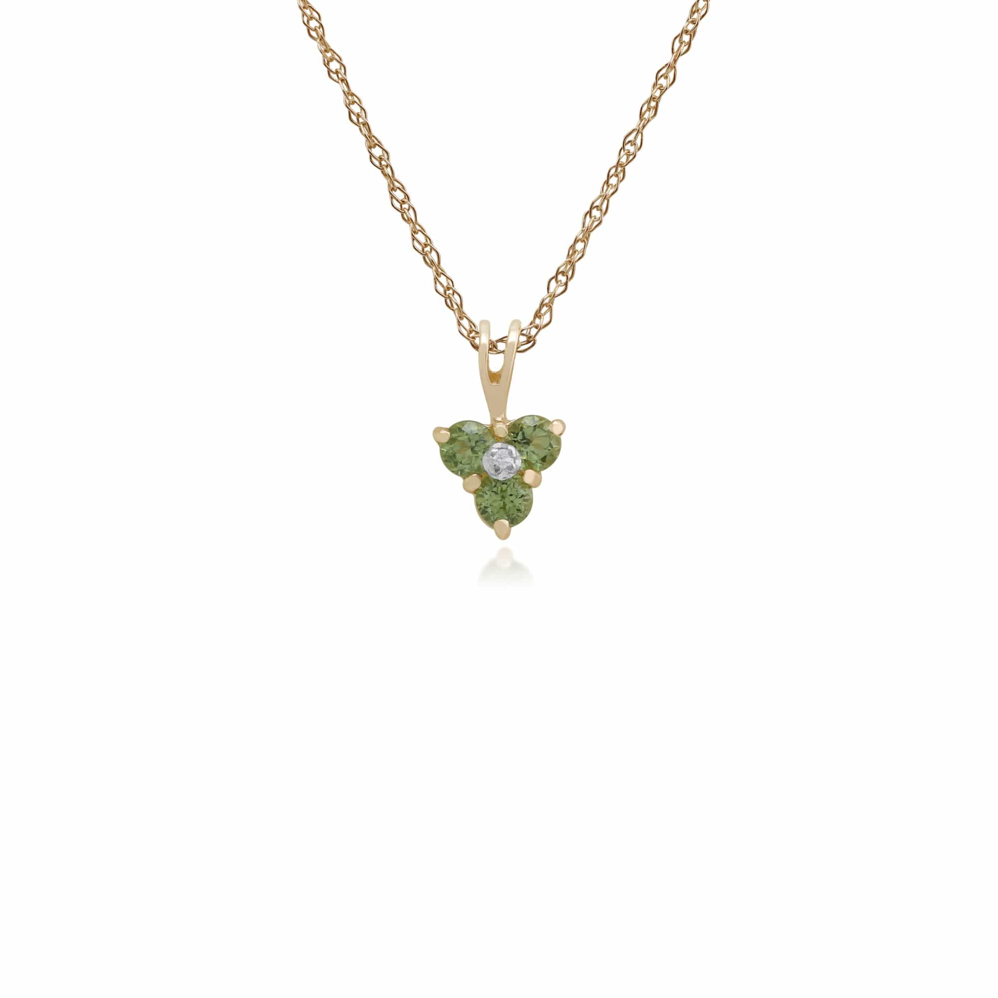 Floral Round Peridot & Diamond Cluster Pendant in 9ct Yellow Gold - Gemondo