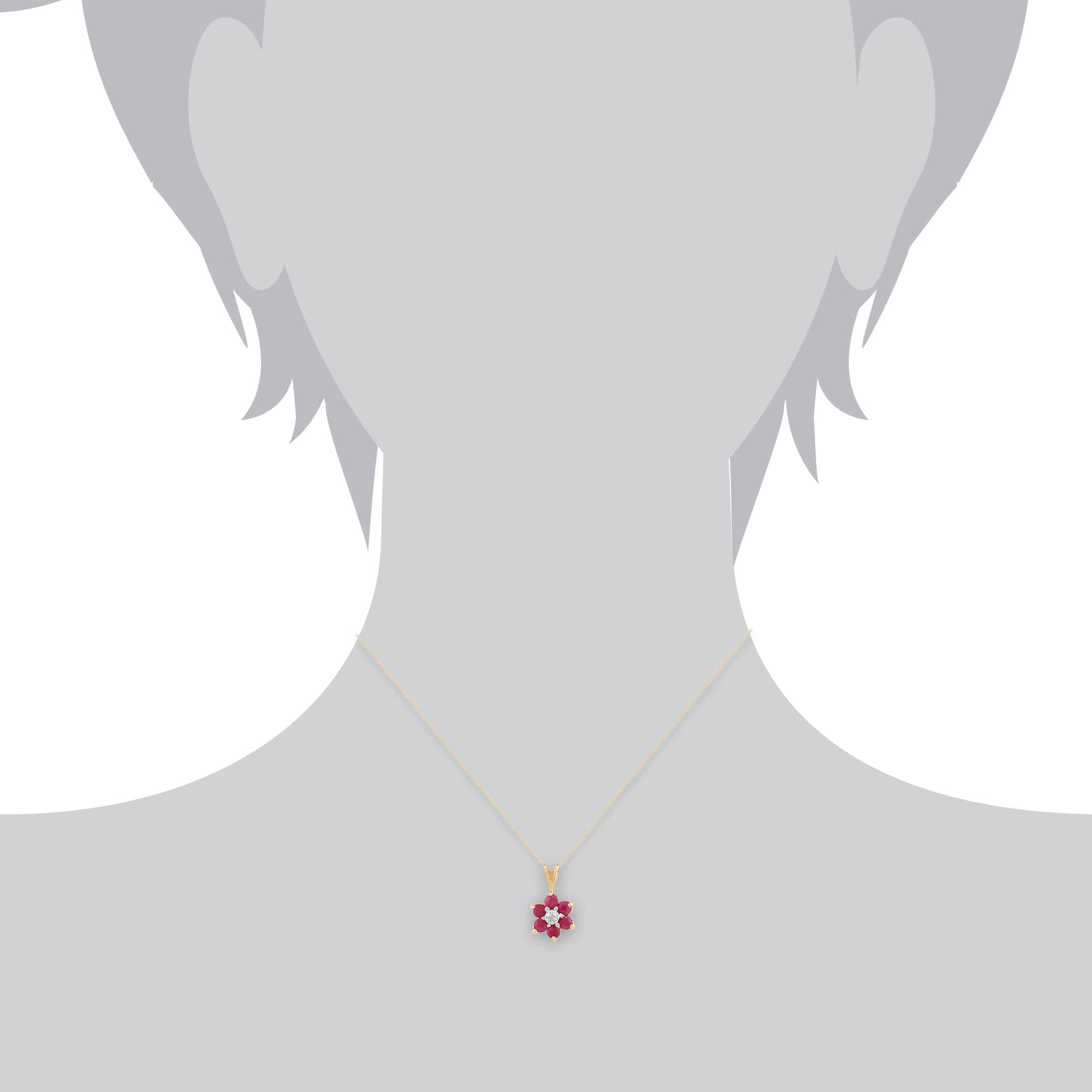 Floral Round Ruby & Diamond Cluster Pendant in 9ct Yellow Gold - Gemondo