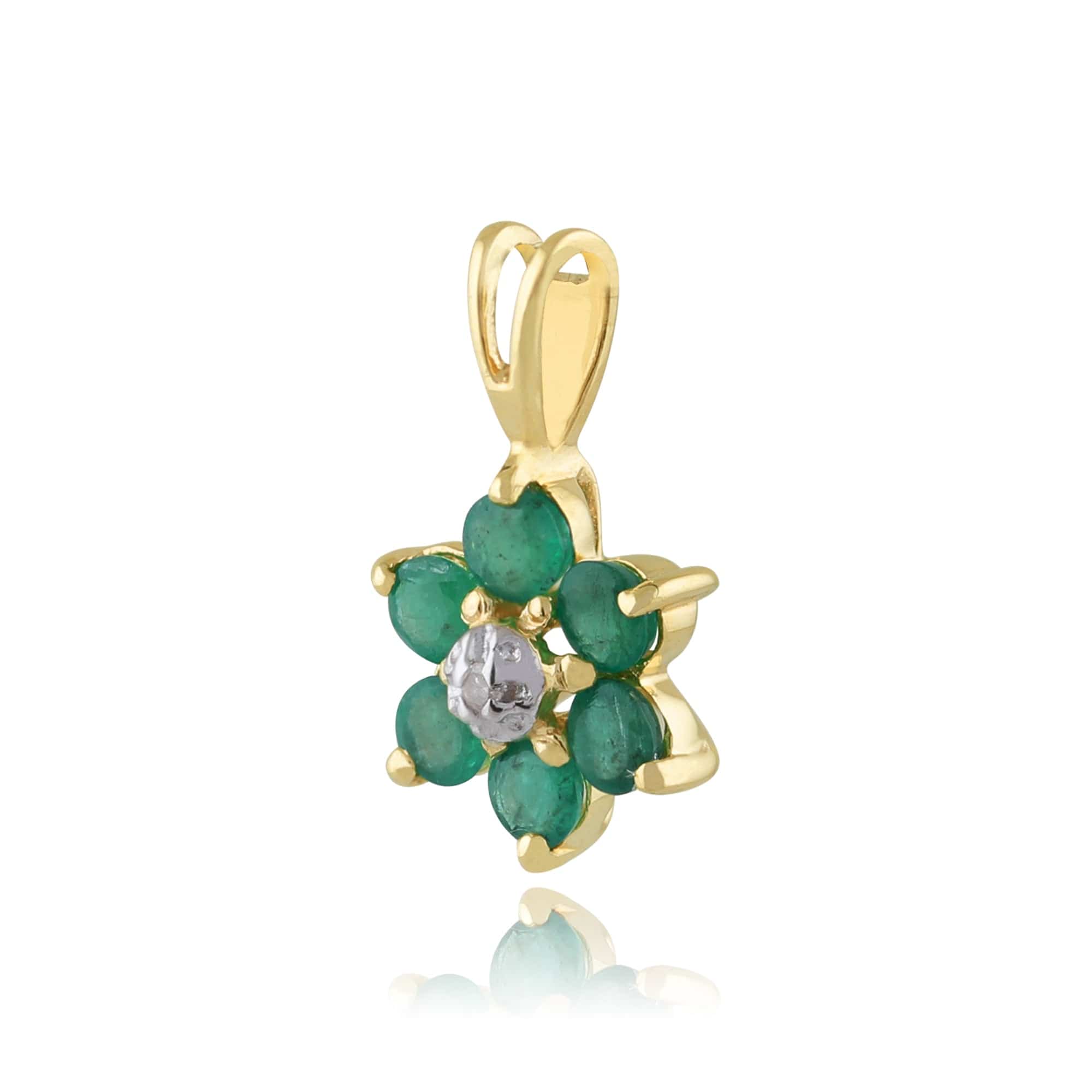 10506 Floral Round Emerald & Diamond Cluster Pendant in 9ct Yellow Gold 2