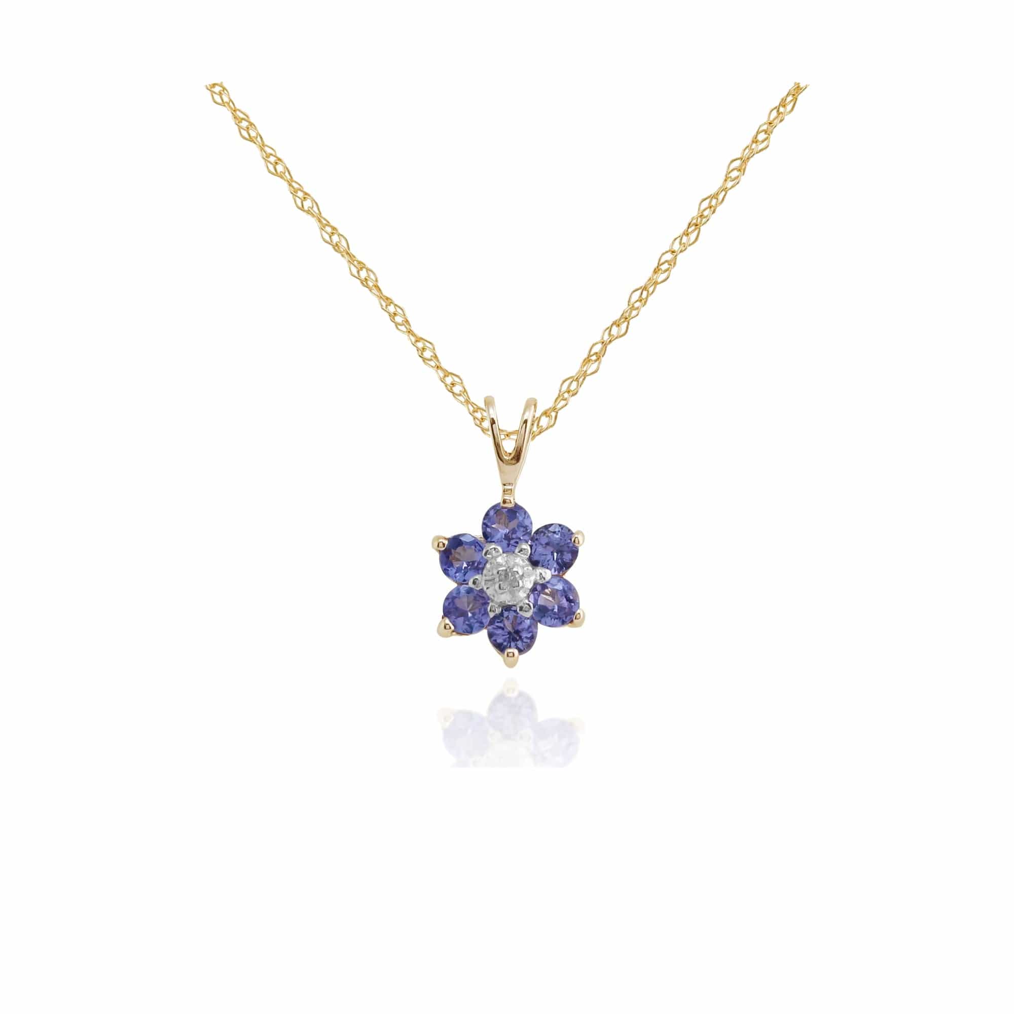 181P0016329 Floral Round Tanzanite & Diamond Cluster Pendant in 9ct Yellow Gold 1