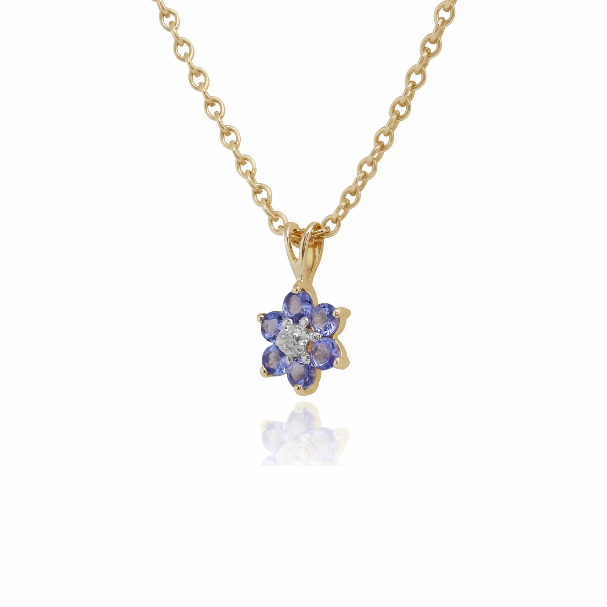 181P0016329 Floral Round Tanzanite & Diamond Cluster Pendant in 9ct Yellow Gold 2