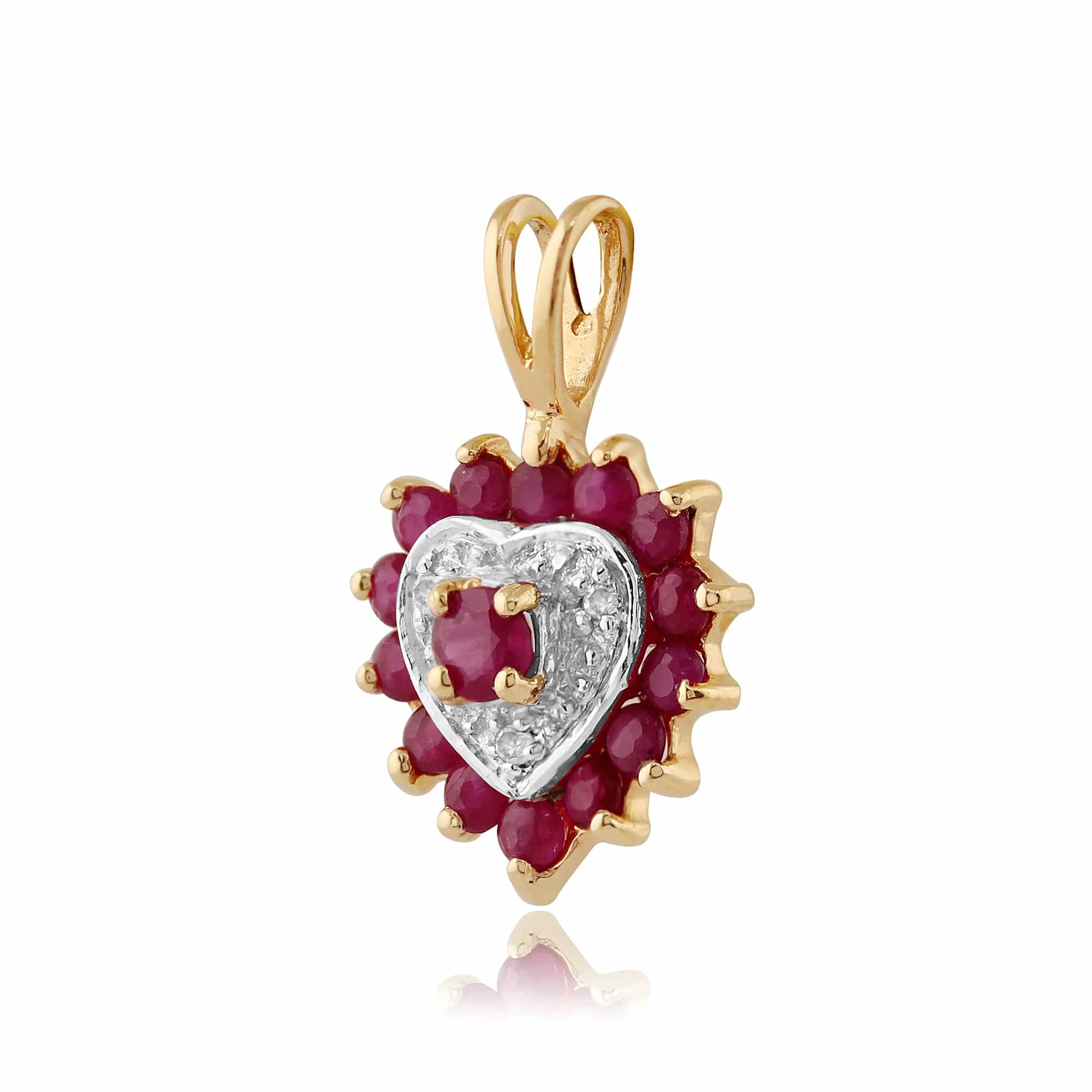 22738 Ruby & Diamond Cluster Sacred Heart Pendant in 9ct Gold 2