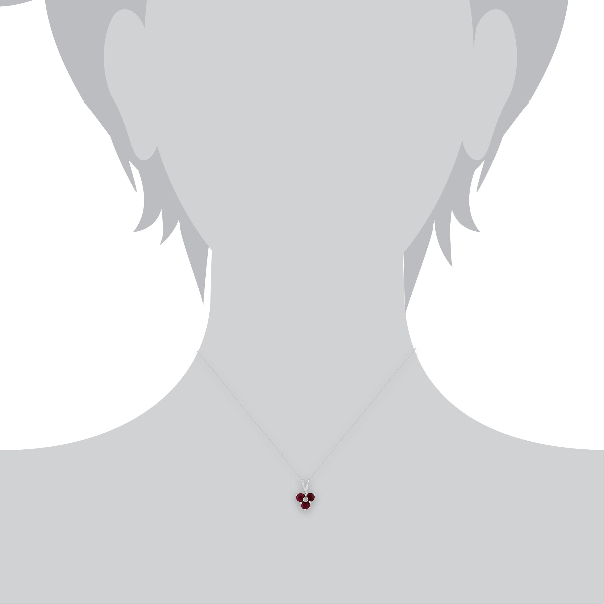 Classic Round Ruby & Diamond Cluster Pendant in 9ct White Gold - Gemondo