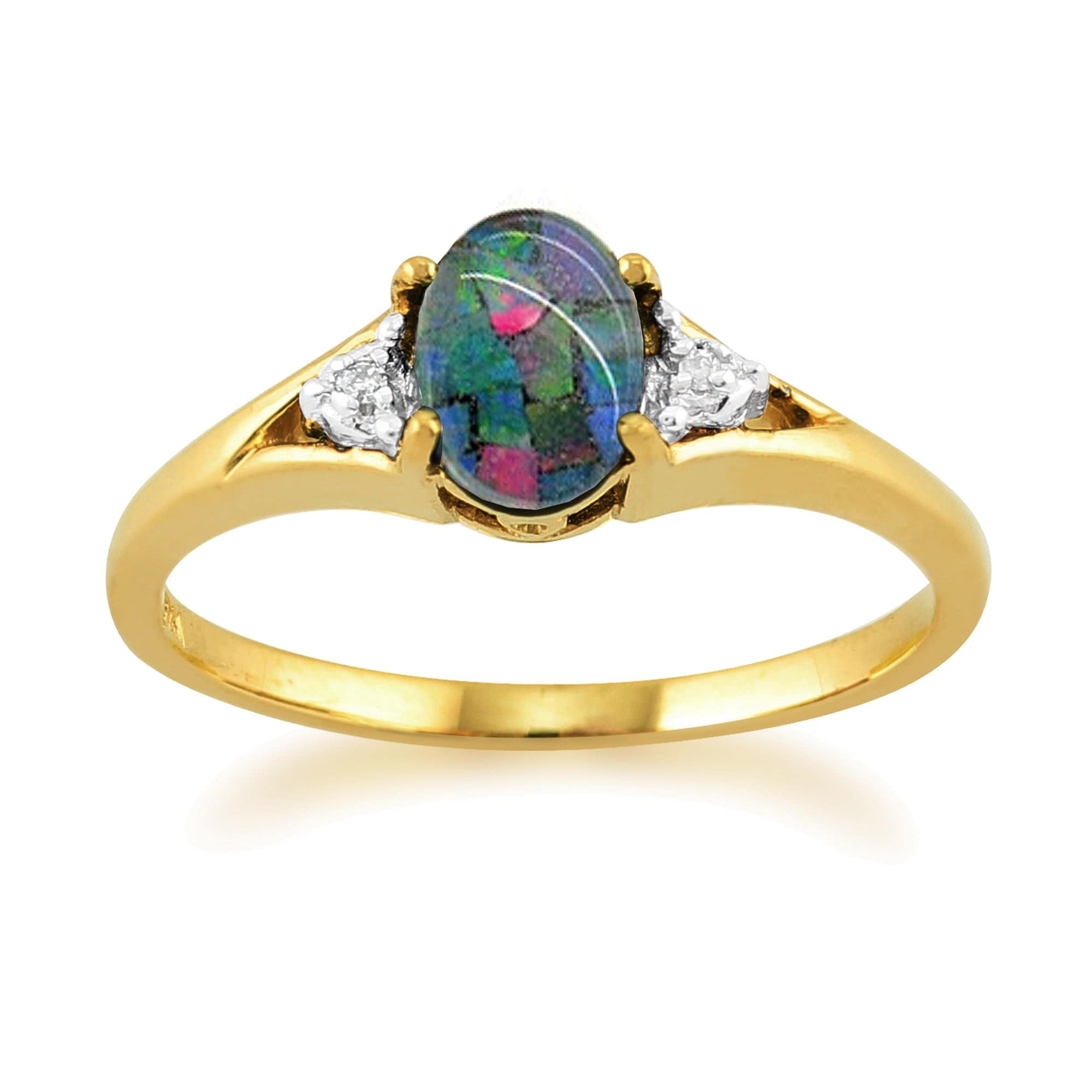 Classic Oval Triplet Opal & Diamond Ring in 9ct Gold