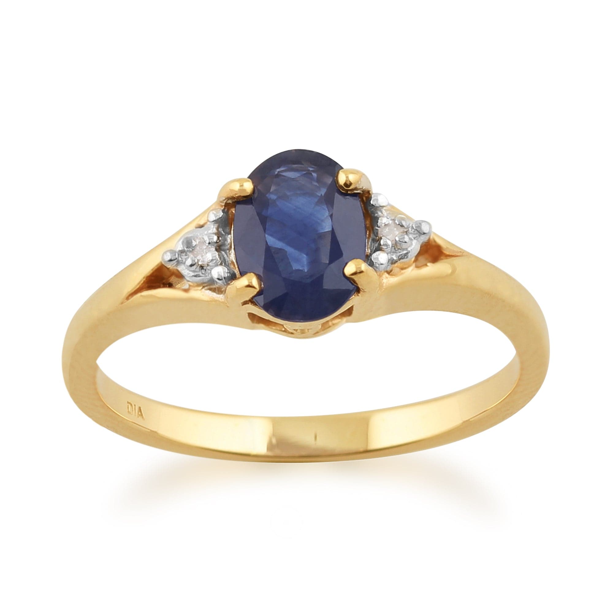 Classic Oval Light Blue Sapphire & Diamond Ring in 9ct Yellow Gold