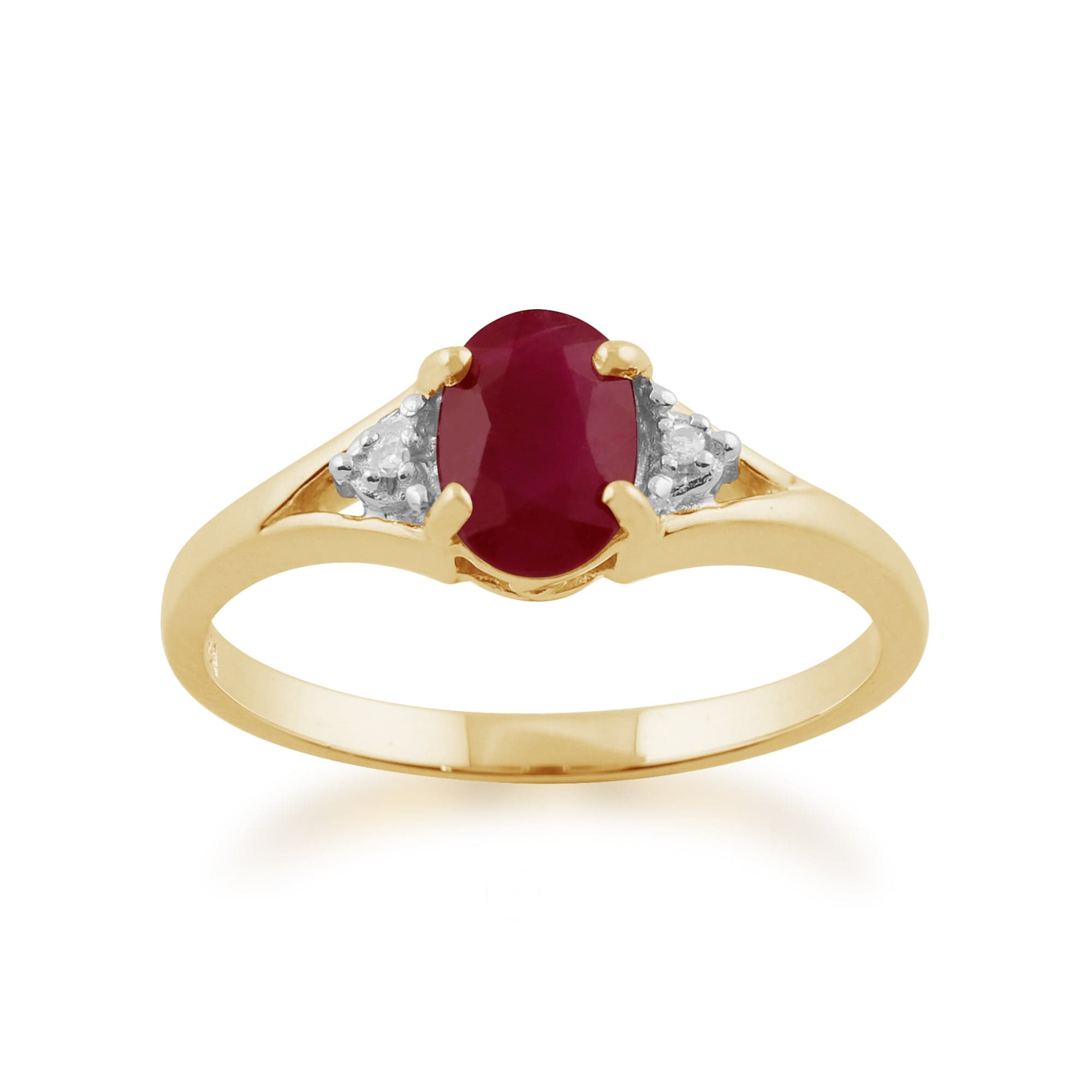 Classic Oval Ruby & Diamond Ring in 9ct Yellow Gold - Gemondo