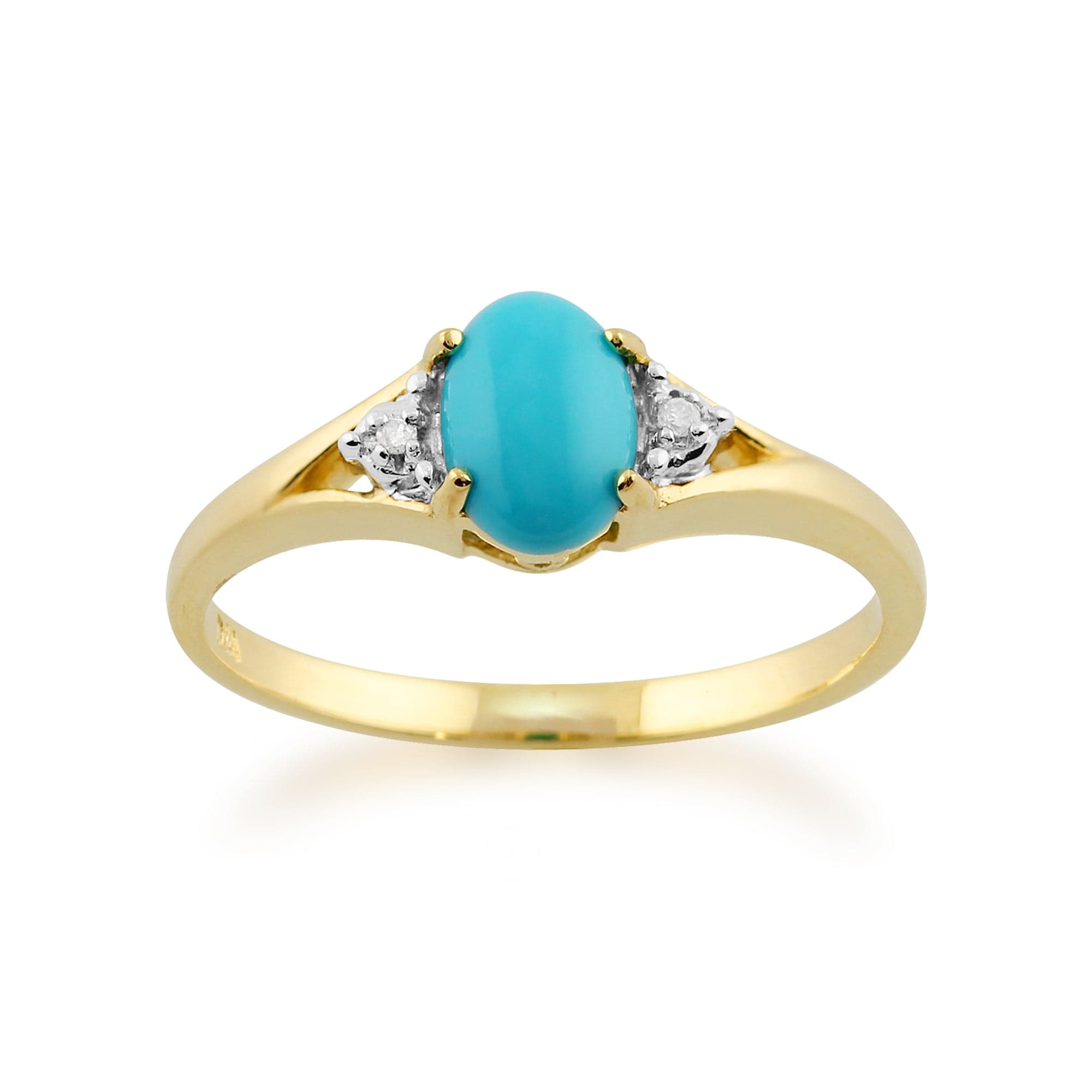 Classic Oval Turquoise & Diamond Ring in 9ct Yellow Gold - Gemondo