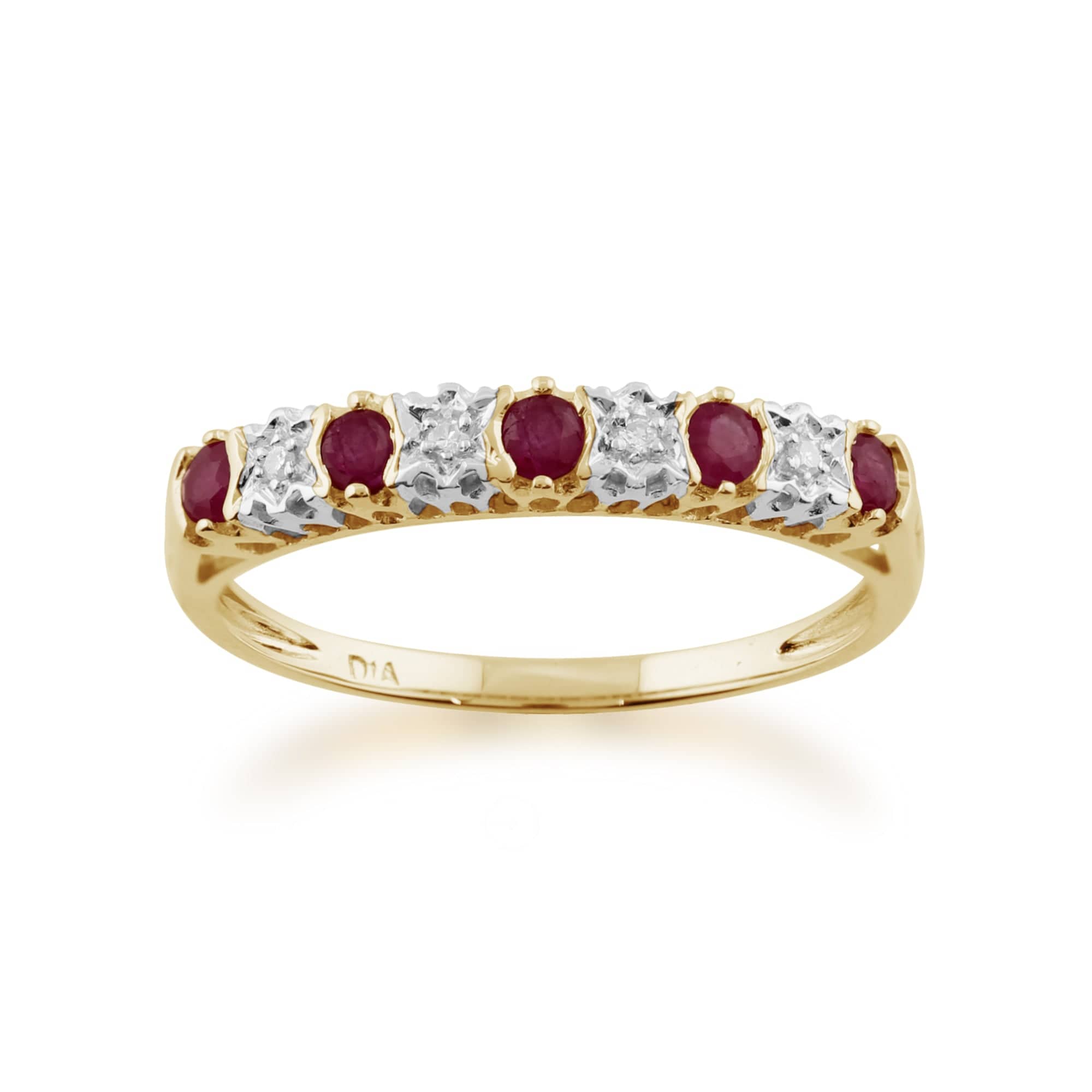 Classic Ruby & Diamond Half Eternity 9ct Yellow Gold  Ring