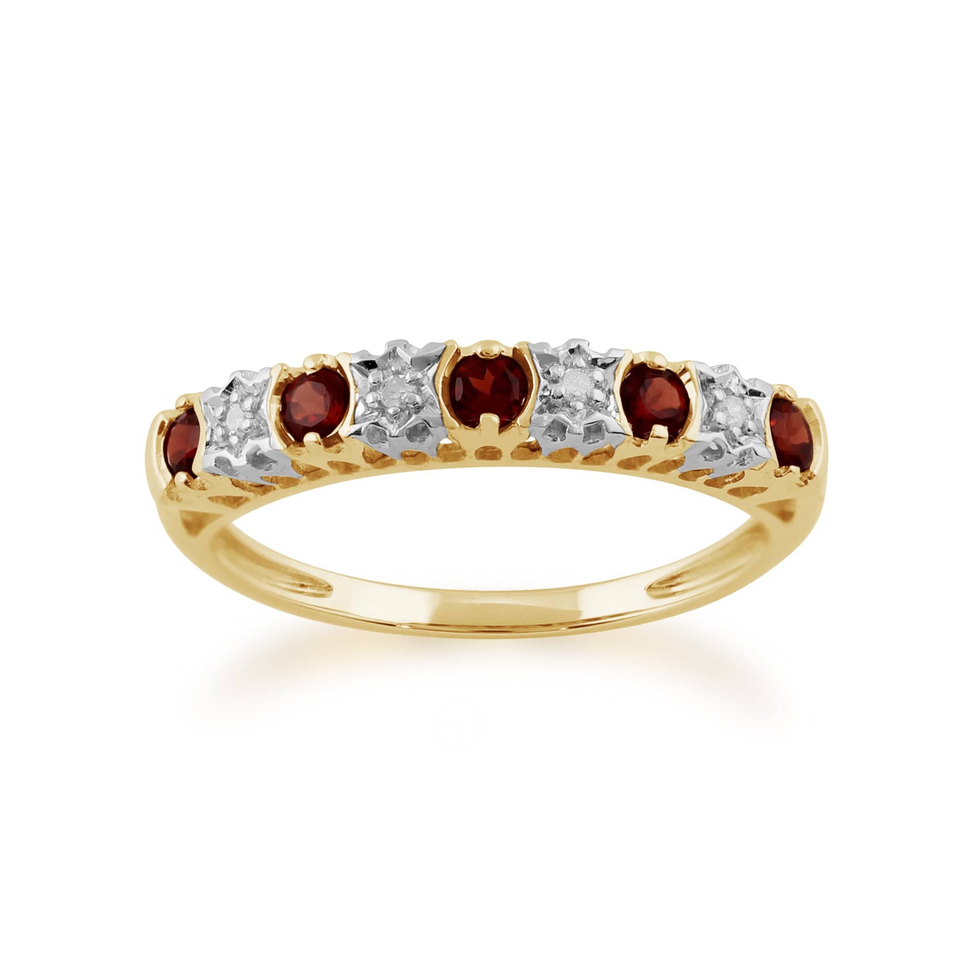 Classic Round Garnet & Diamond Half Eternity Ring in 9ct Yellow Gold