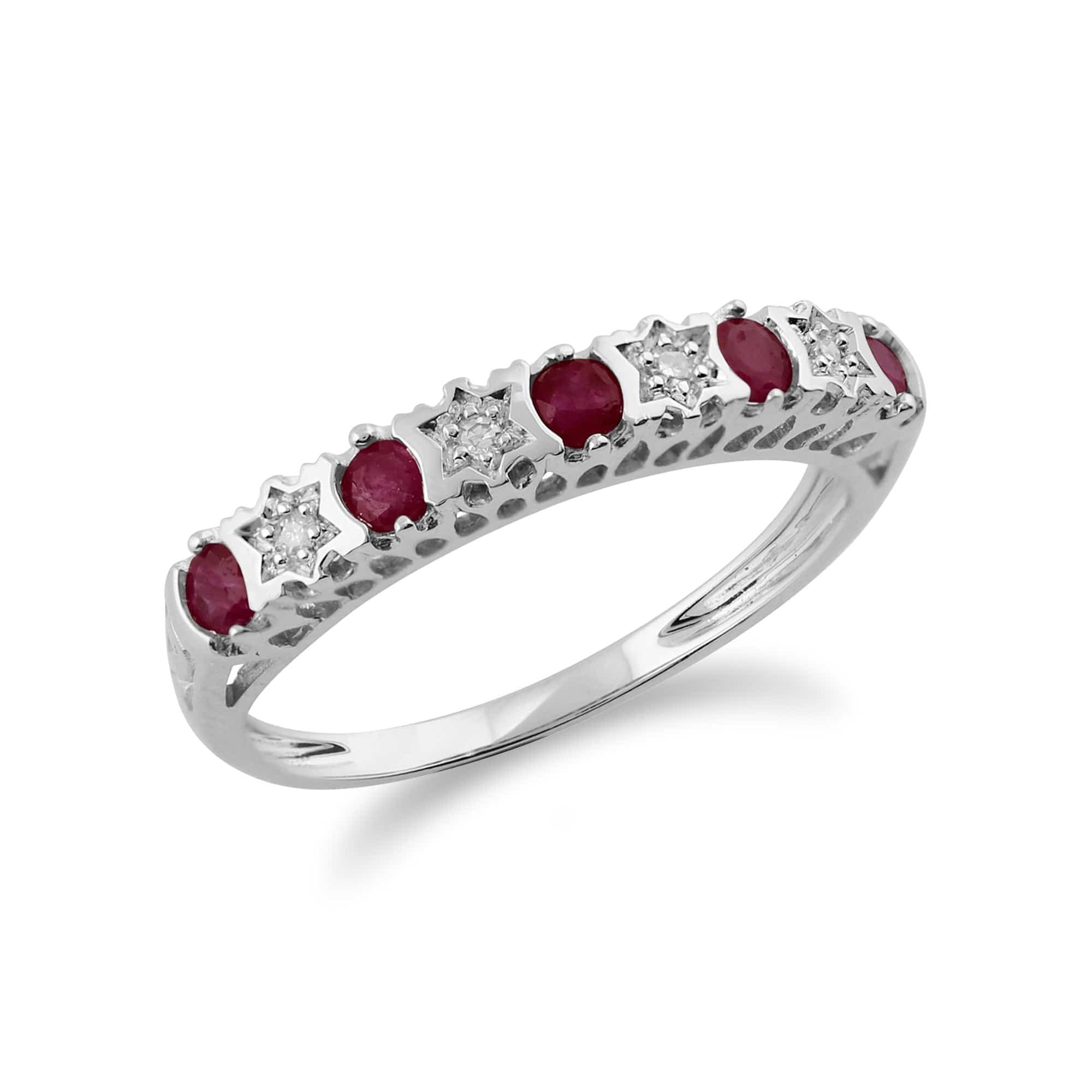 181R3122049 Classic Round Ruby & Diamond Half Eternity Ring in 9ct White Gold 3