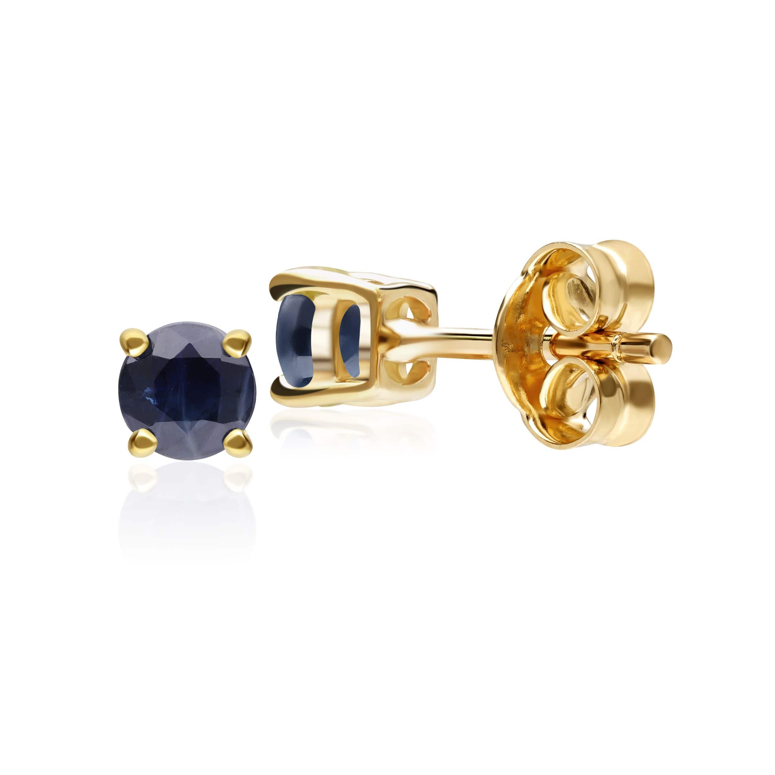 183E0083409 Classic Round Sapphire Stud Earrings in 9ct Yellow Gold 3