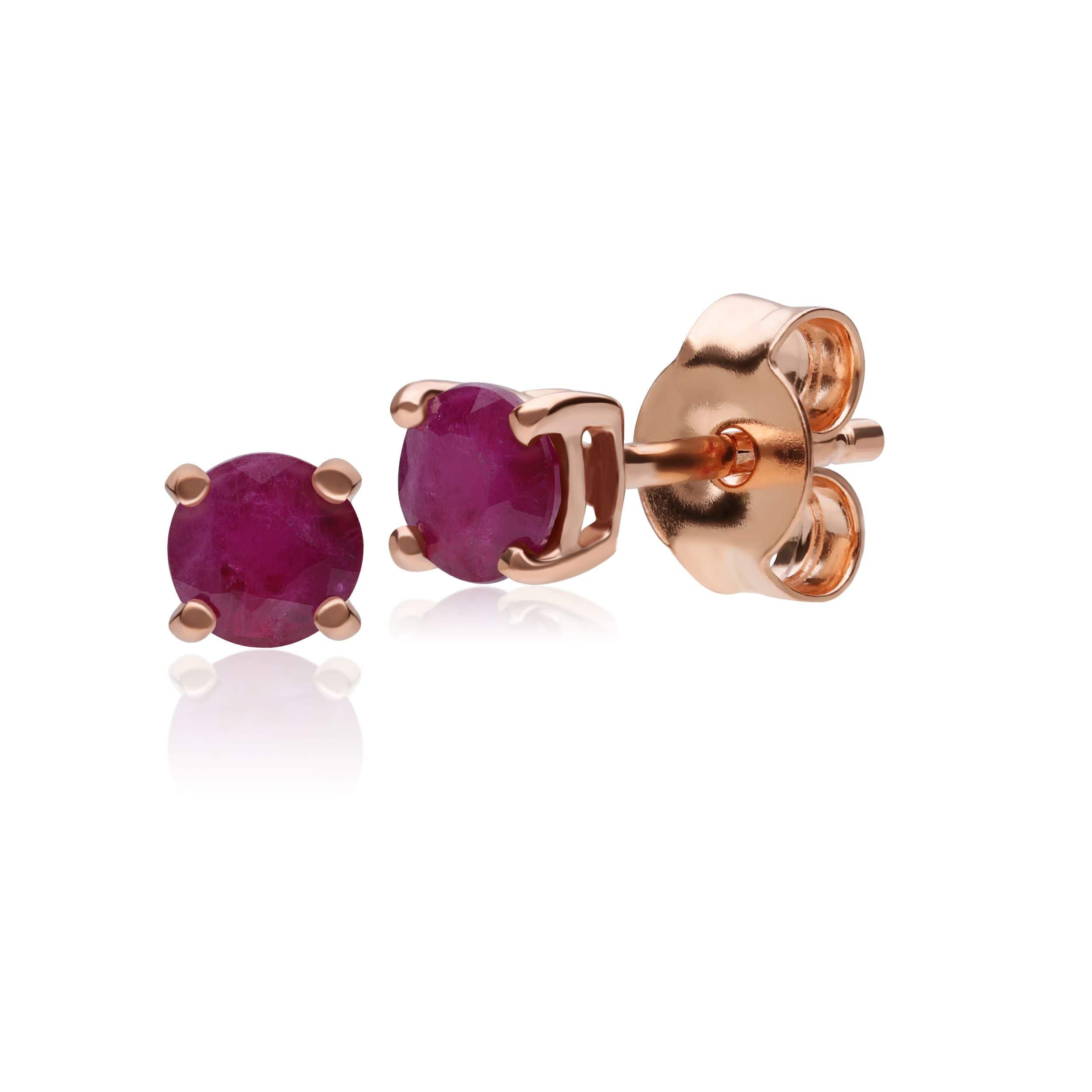 183E4316069 Classic Round Ruby Claw Set Stud Earrings in 9ct Rose Gold 1