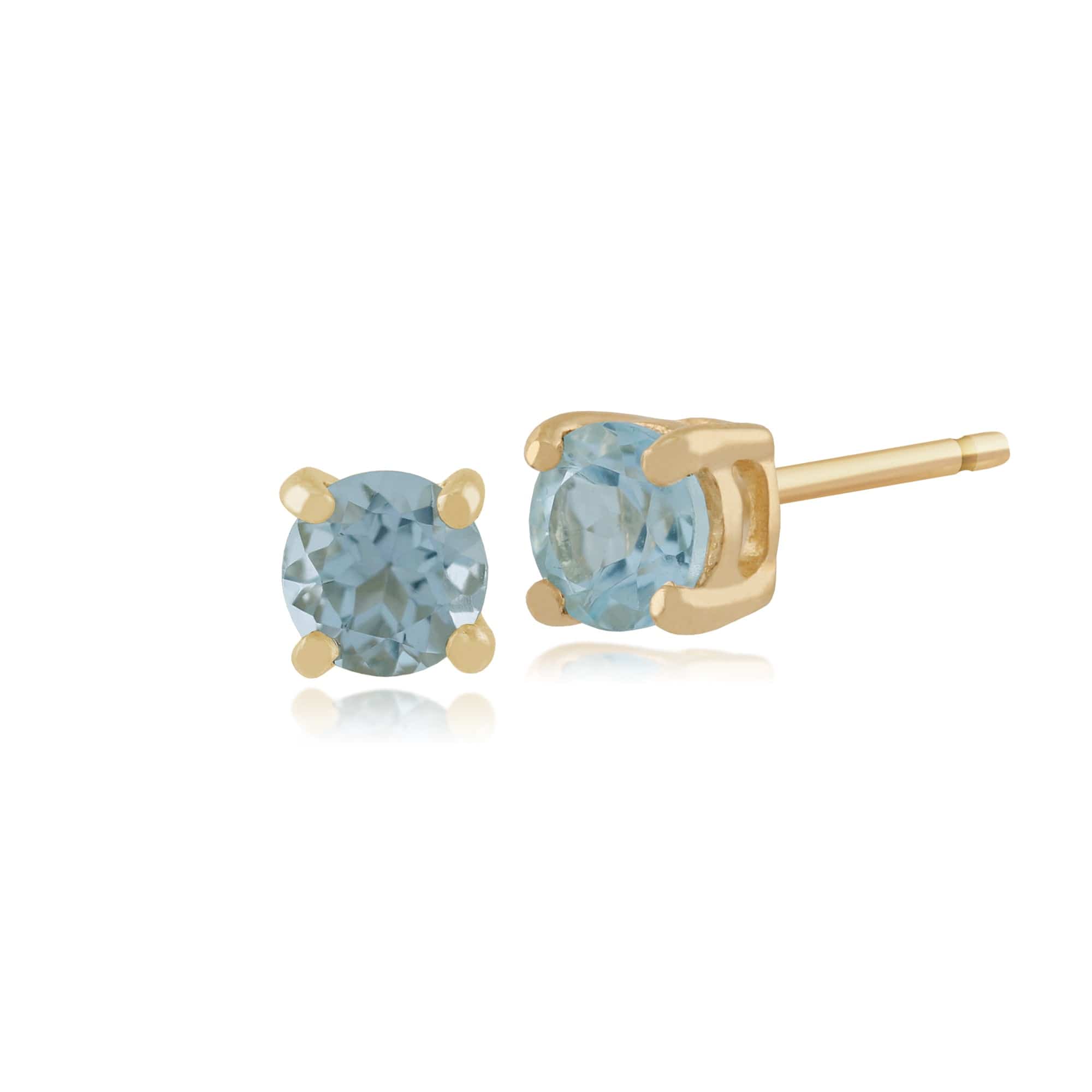 Classic Round Blue Topaz Stud Earrings with Detachable Diamond Square Earrings Jacket Set in 9ct Yellow Gold - Gemondo