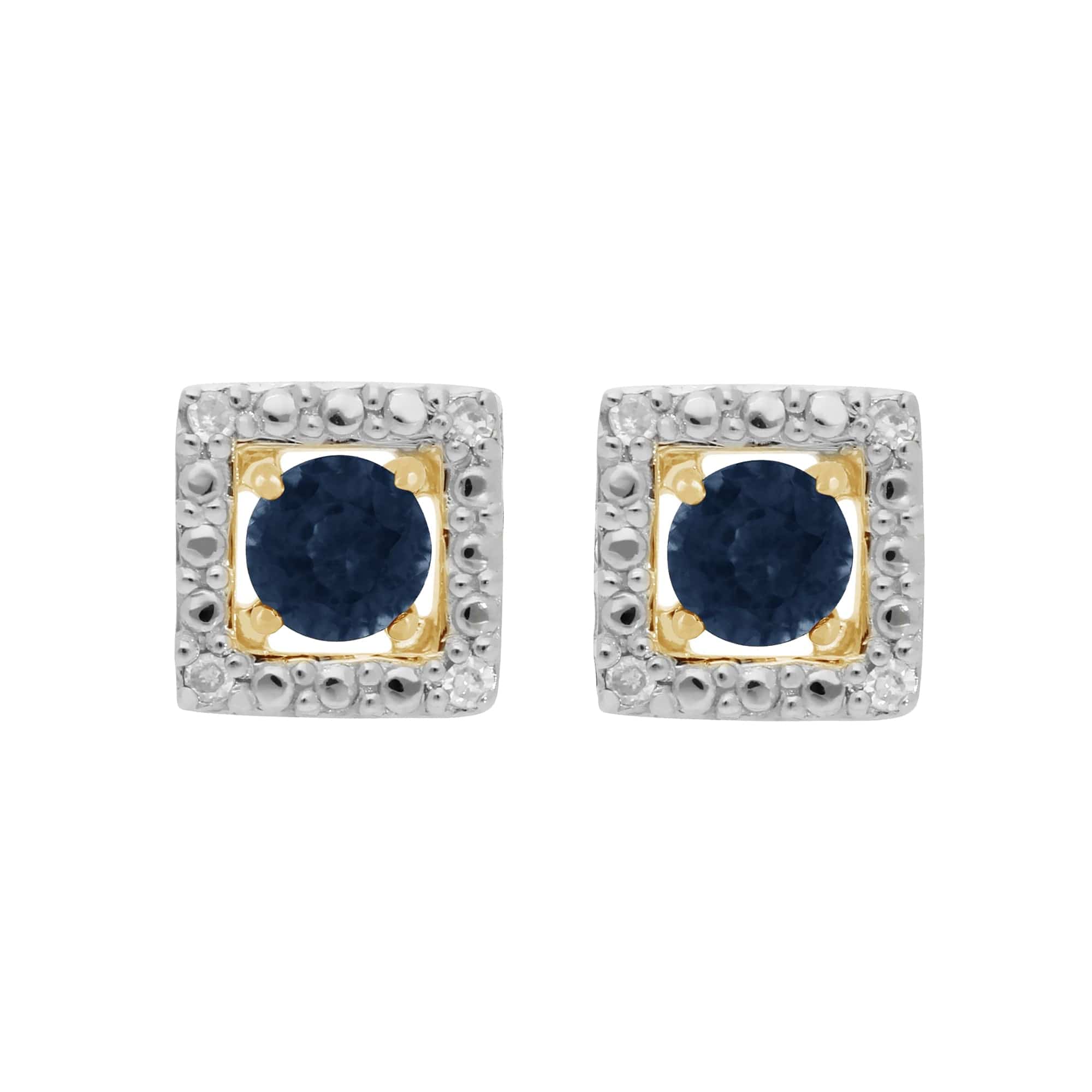 183E0083409-191E0379019 Classic Round Sapphire Stud Earrings with Detachable Diamond Square Earrings Jacket Set in 9ct Yellow Gold 1