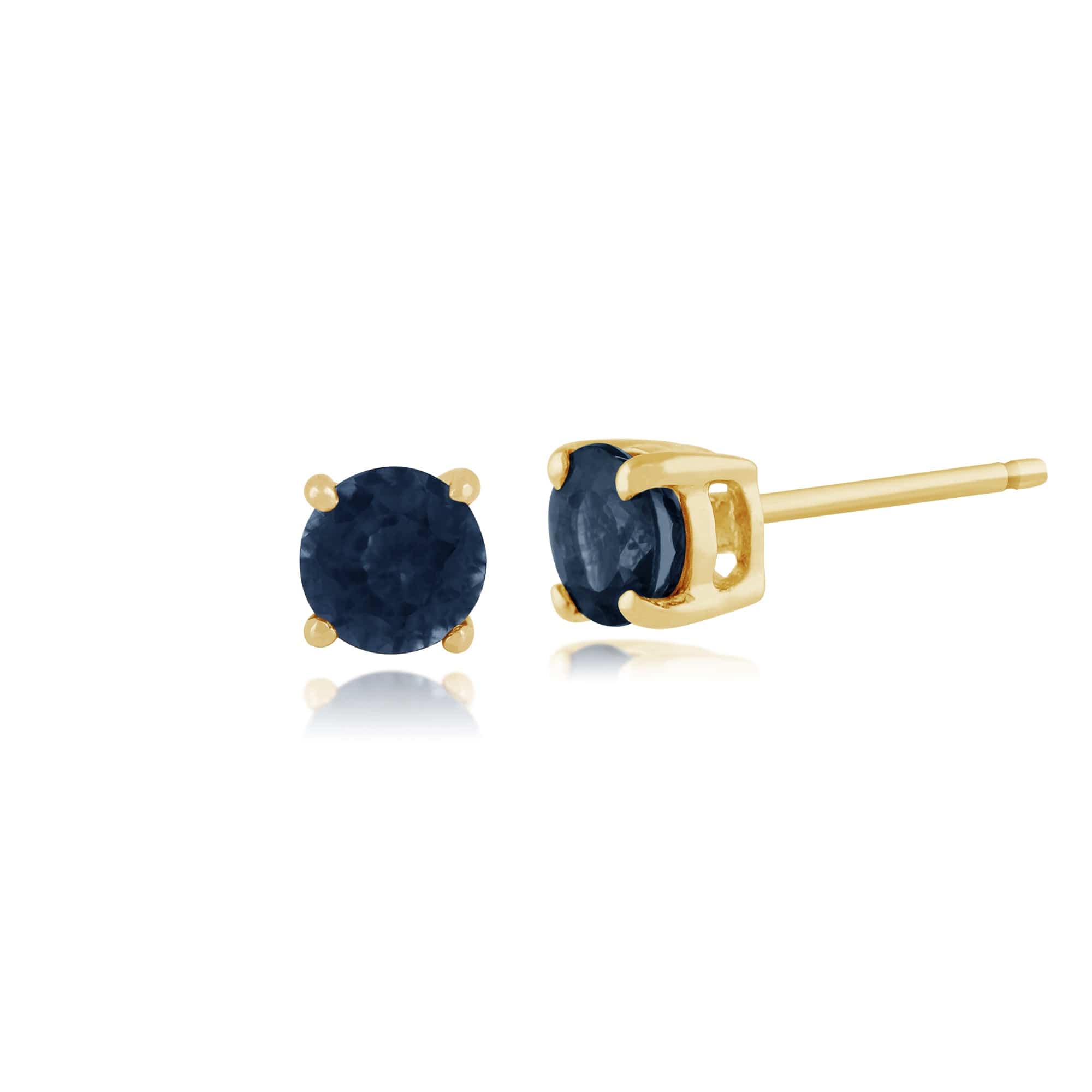 Classic Round Sapphire Stud Earrings with Detachable Diamond Square Earrings Jacket Set in 9ct Yellow Gold - Gemondo