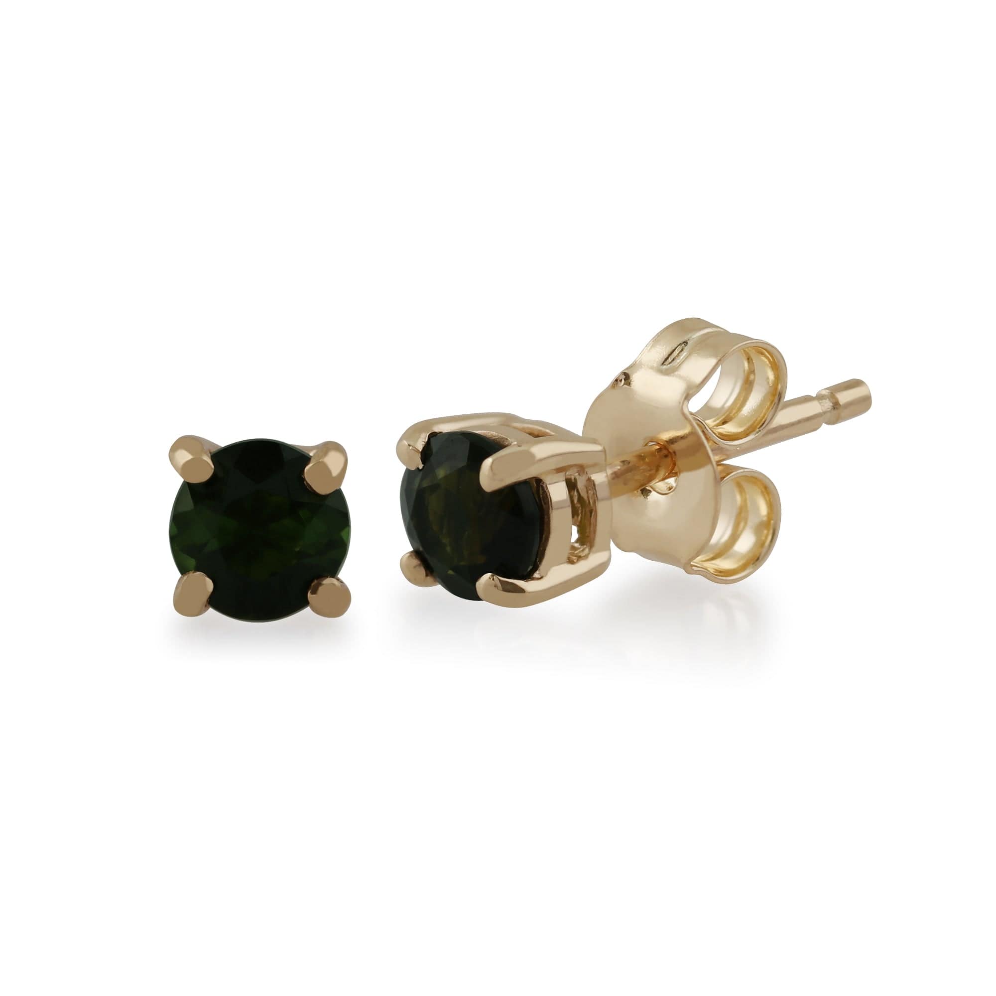 Classic Round Green Tourmaline Stud Earrings with Detachable Diamond Square Earrings Jacket Set in 9ct Yellow Gold - Gemondo
