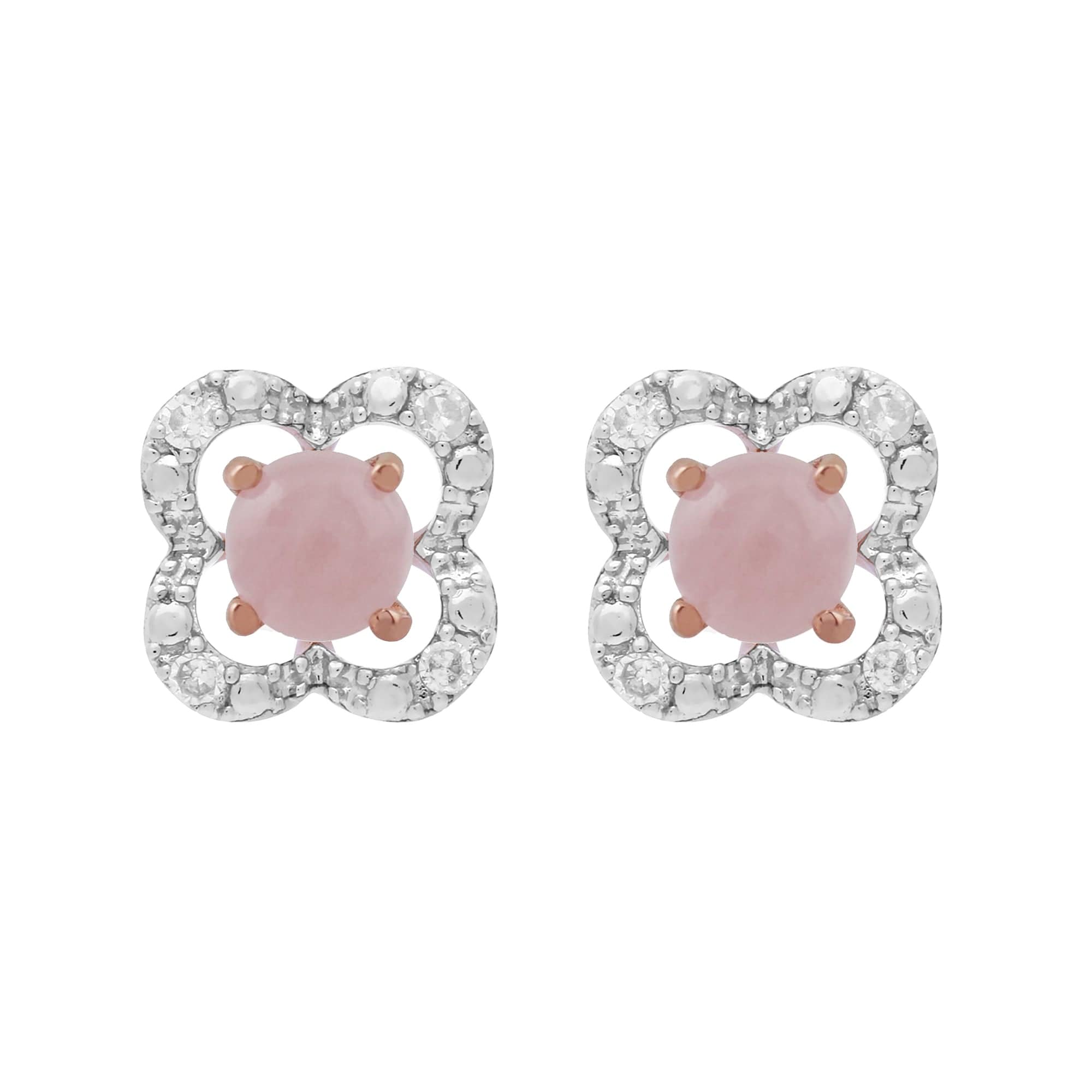 183E4316049-191E0373019 Classic Round Rose Quartz Stud Earrings with Detachable Diamond Flower Jacket in 9ct Rose Gold 1