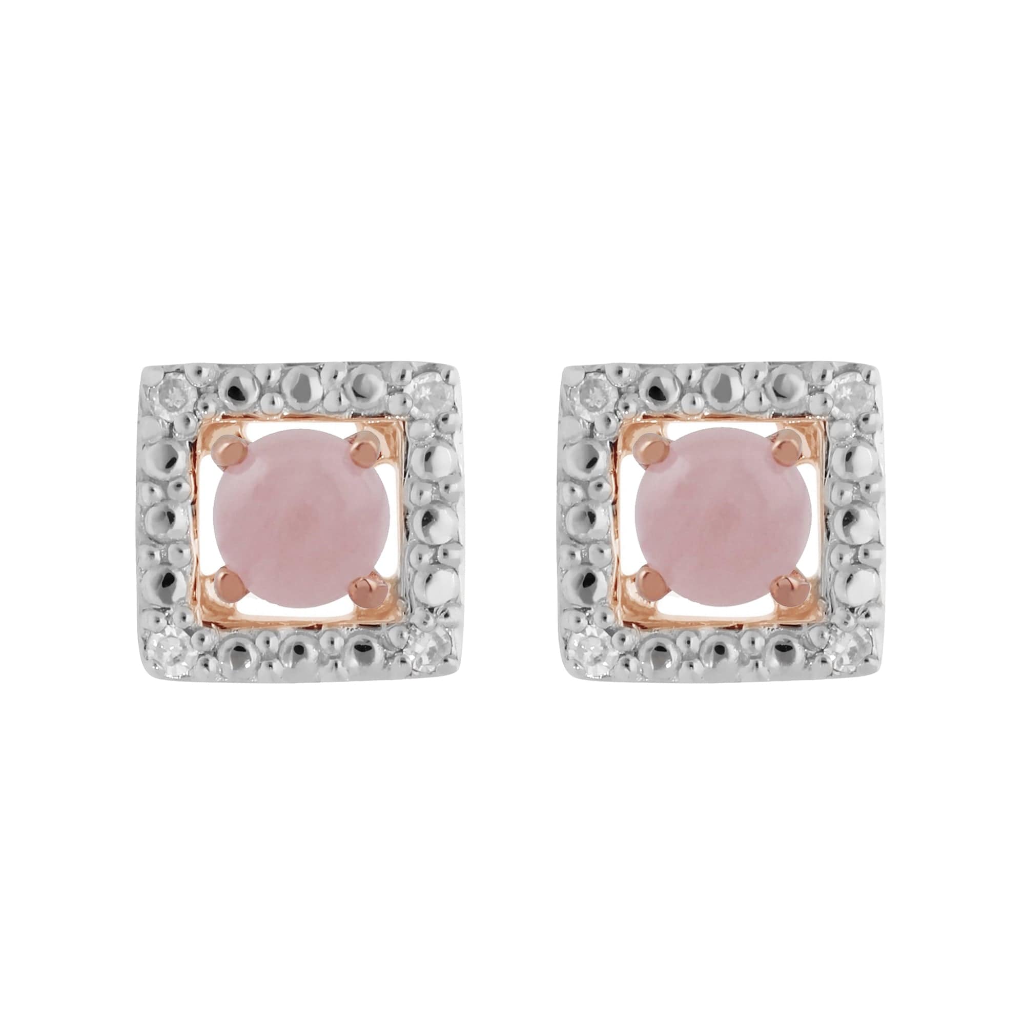 183E4316049-191E0380019 Classic Round Rose Quartz Stud Earrings with Detachable Diamond Square Ear Jacket in 9ct Rose Gold 1