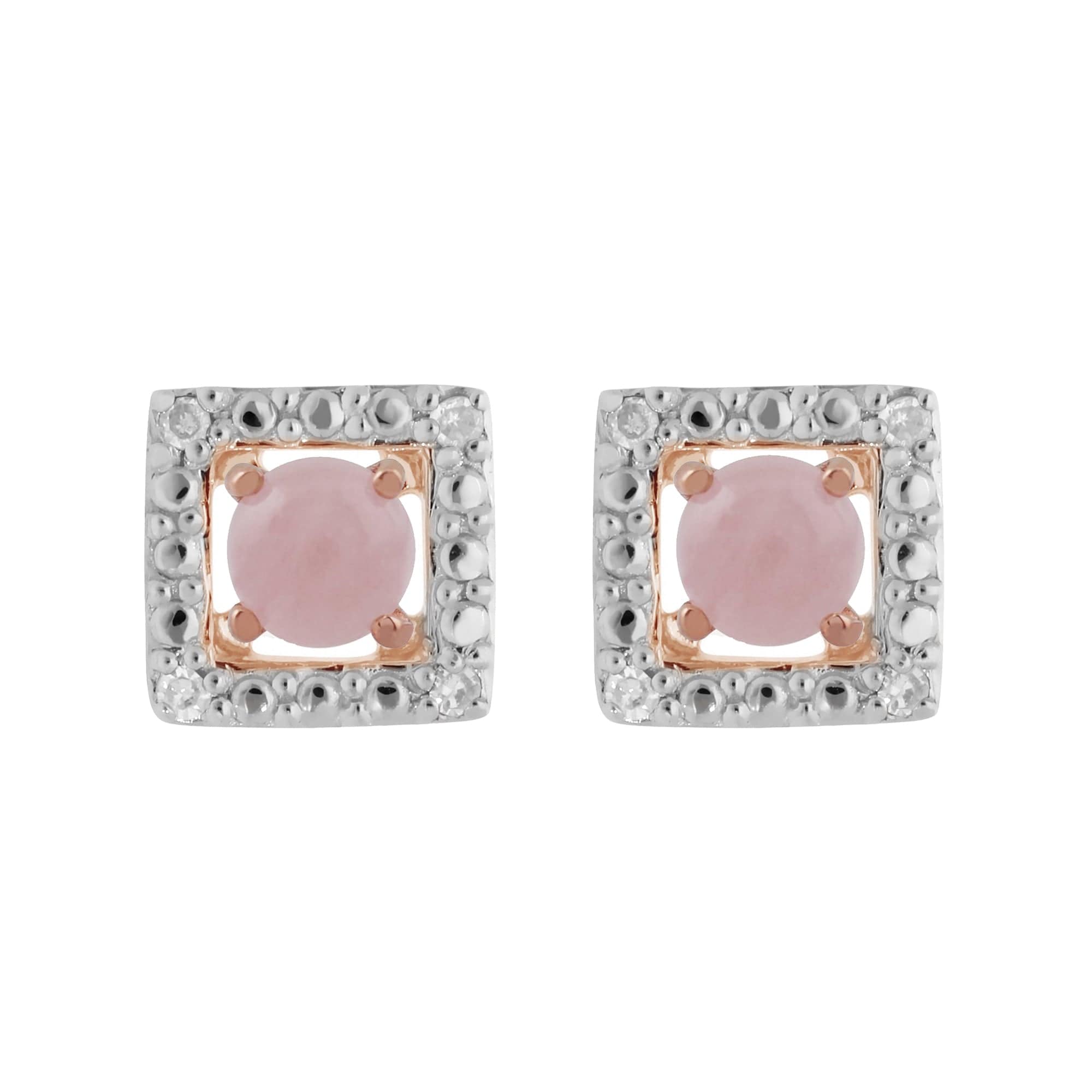 183E4316049-191E0380019 Classic Round Rose Quartz Stud Earrings with Detachable Diamond Square Ear Jacket in 9ct Rose Gold 1