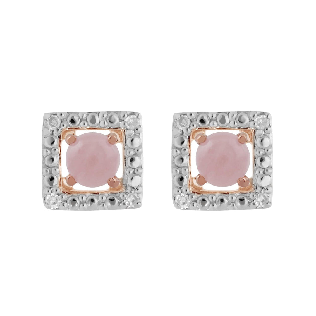 183E4316049-191E0380019 Classic Round Rose Quartz Stud Earrings with Detachable Diamond Square Ear Jacket in 9ct Rose Gold 1
