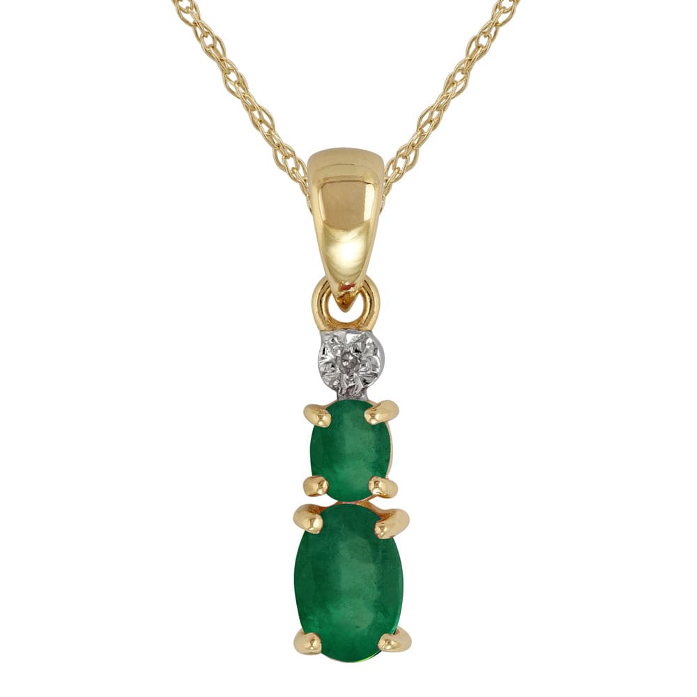 Classic Oval Emerald & Diamond Pendant in 9ct Yellow Gold - Gemondo