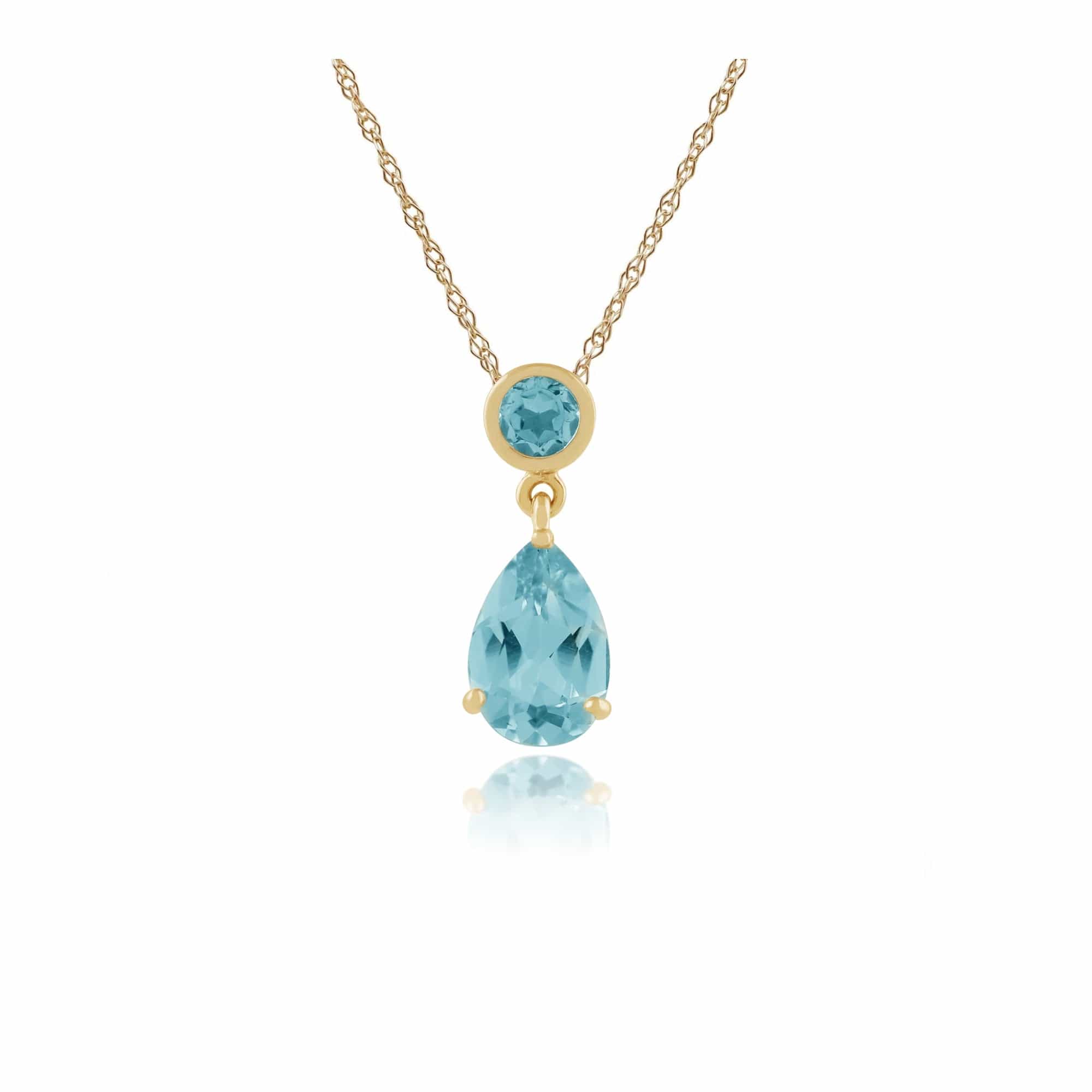 186P0188029 Classic Pear Blue Topaz Pendant in 9ct Yellow Gold 1