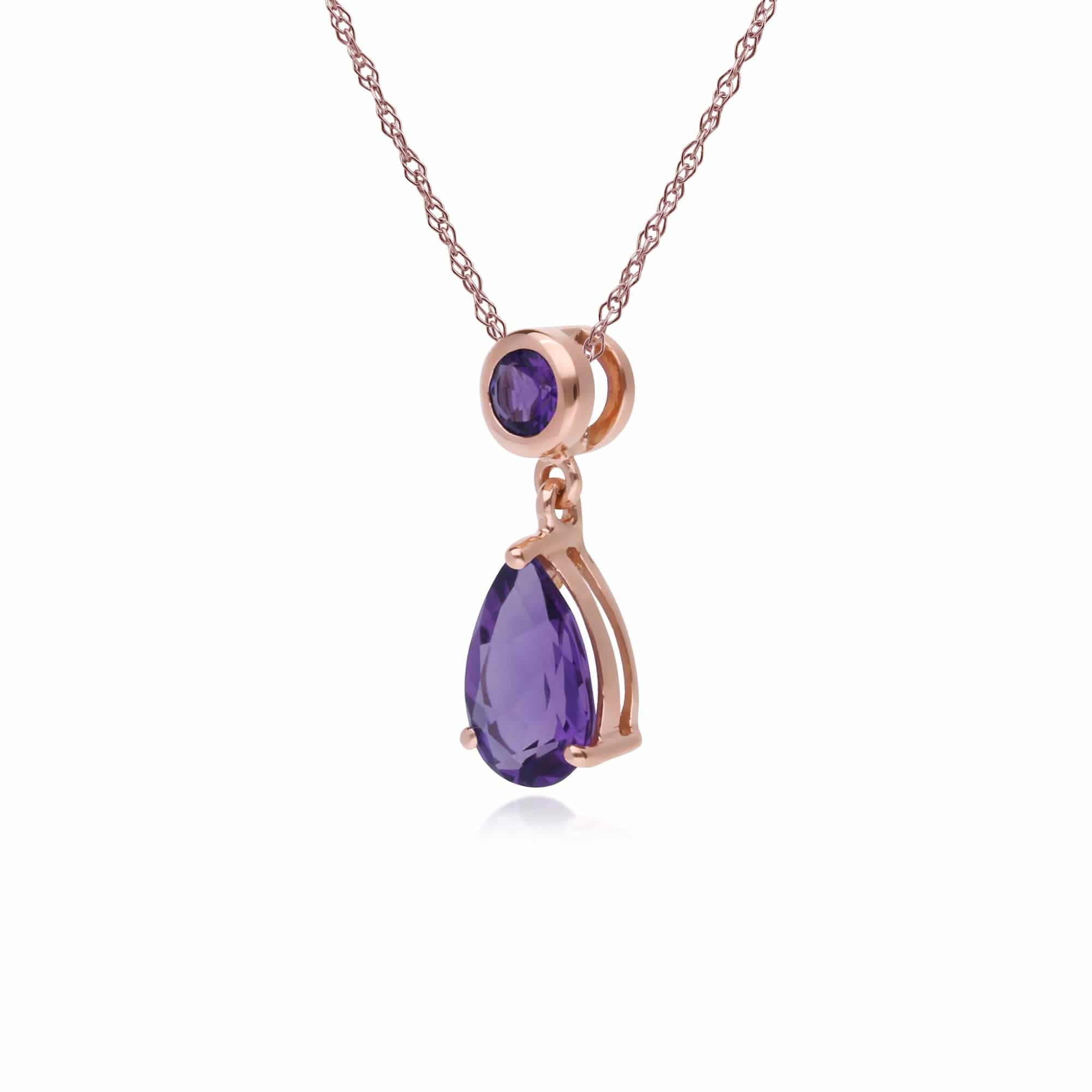 186P0200019 Classic Pear & Round Amethyst Drop Pendant in 9ct Rose Gold 2