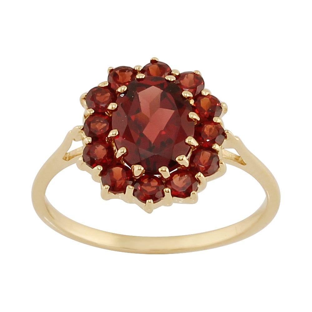 Classic Oval Garnet Cluster Ring in 9ct Yellow Gold - Gemondo