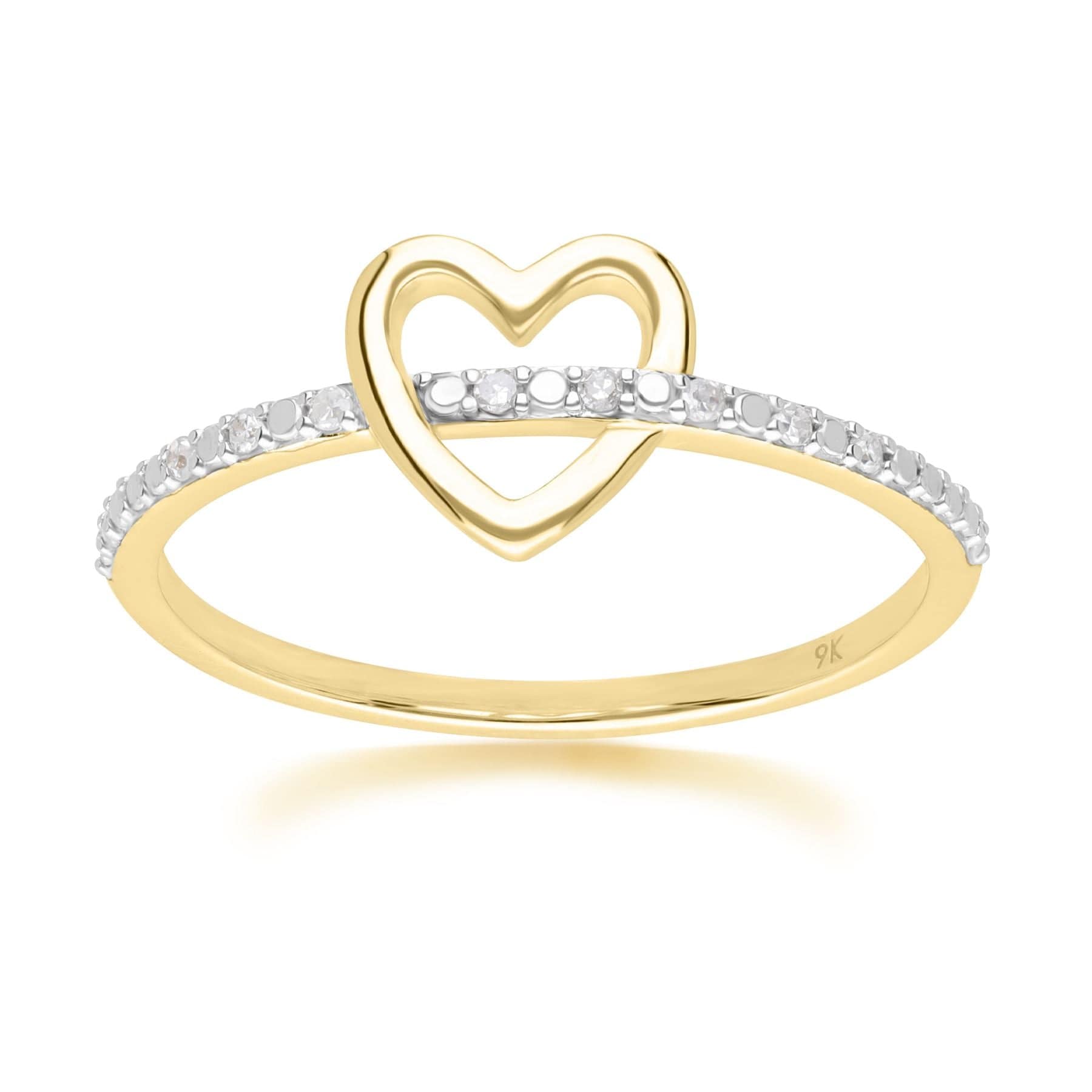 Love Heart Diamond Band Ring in 9ct Yellow Gold - Gemondo