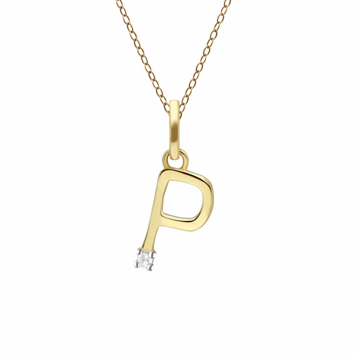 191P0768019 Initial Diamond Letter Necklace In 9ct Yellow Gold 17